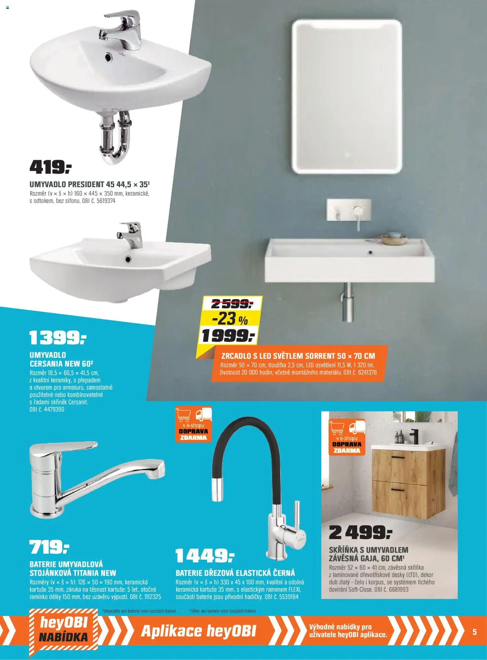 OBI leták od 01.01.2026 | Strana: 5 | Produkty: Skříňka, Umyvadlo, Baterie, LED
