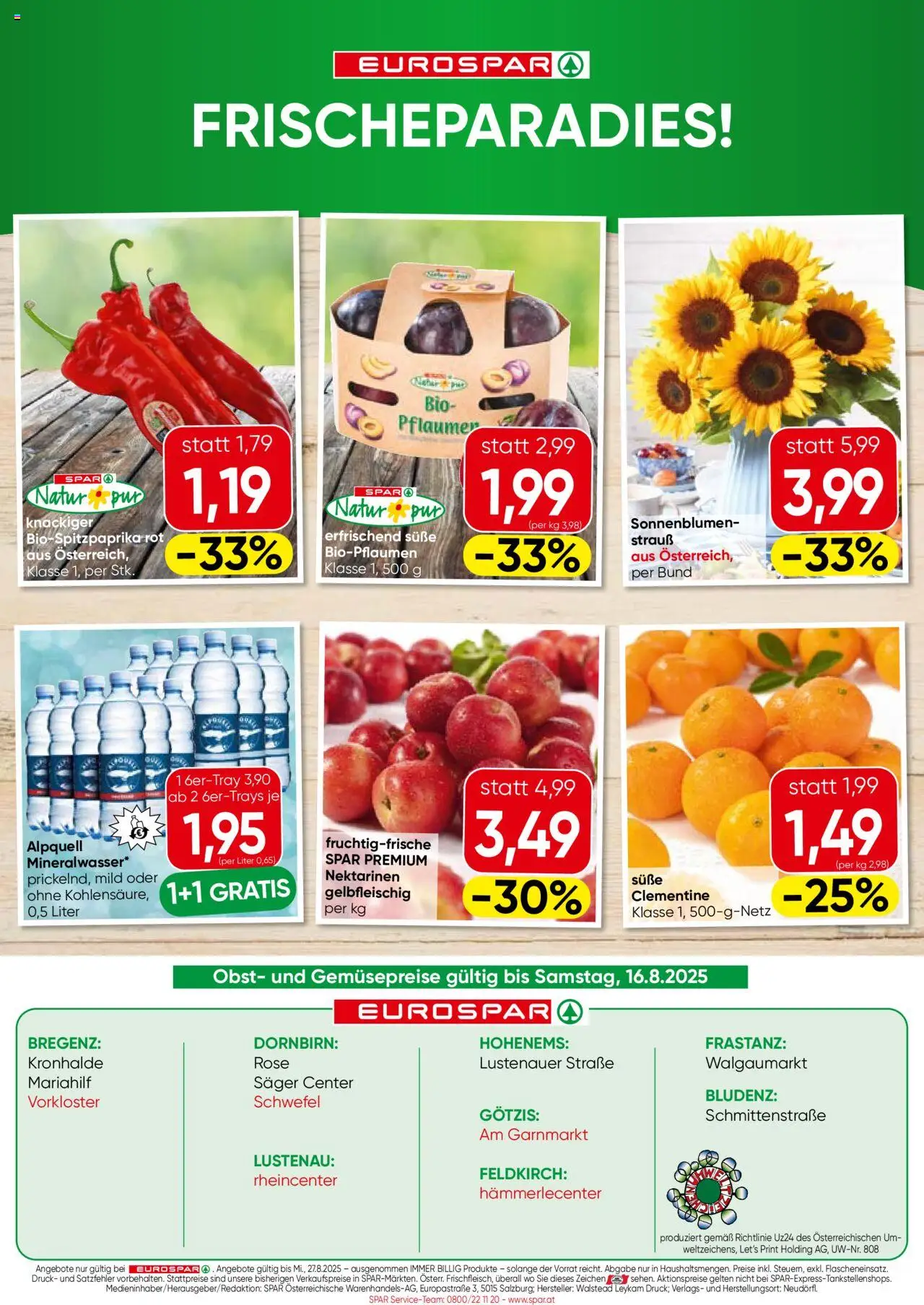 Eurospar Flugblatt - Vorarlberg gültig ab 14.08.2025 | Seite: 16 | Produkte: Obst