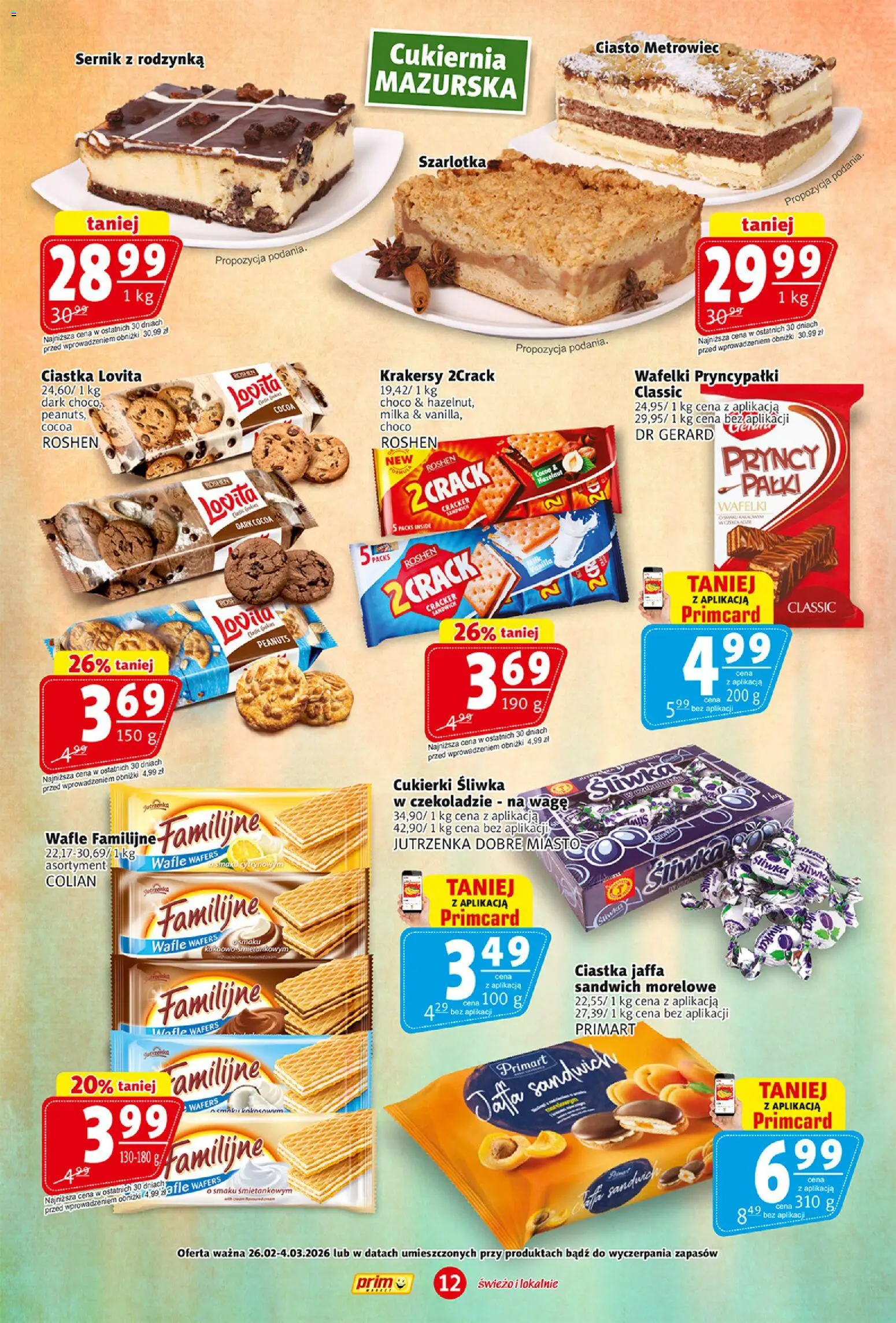 Prim Market Gazetka od 26.02.2026 | Strona: 12 | Produkty: Wafle, Krakersy, Wafelki, Ciastka