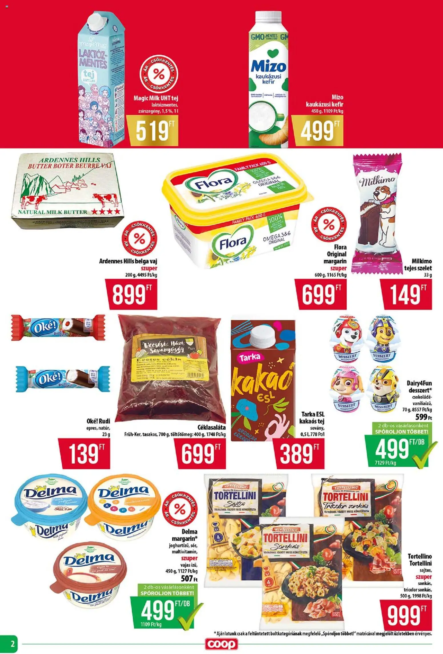 COOP akciós ujság - amely érvényes a következő dátumtól: 16.04.2026 | Oldal: 2 | Termékek: Margarin, Tej, Tortellini, Csokoládé