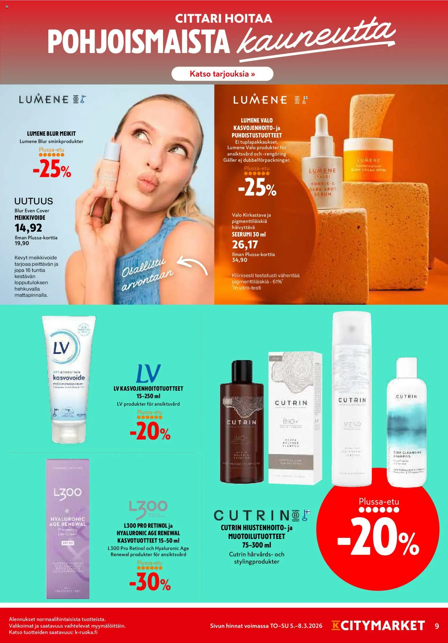 K-Citymarket tarjoukset – voimassa 05.03.2026 alkaen | Sivu: 9 | Tuotteet: Seerumi, Kasvovoide