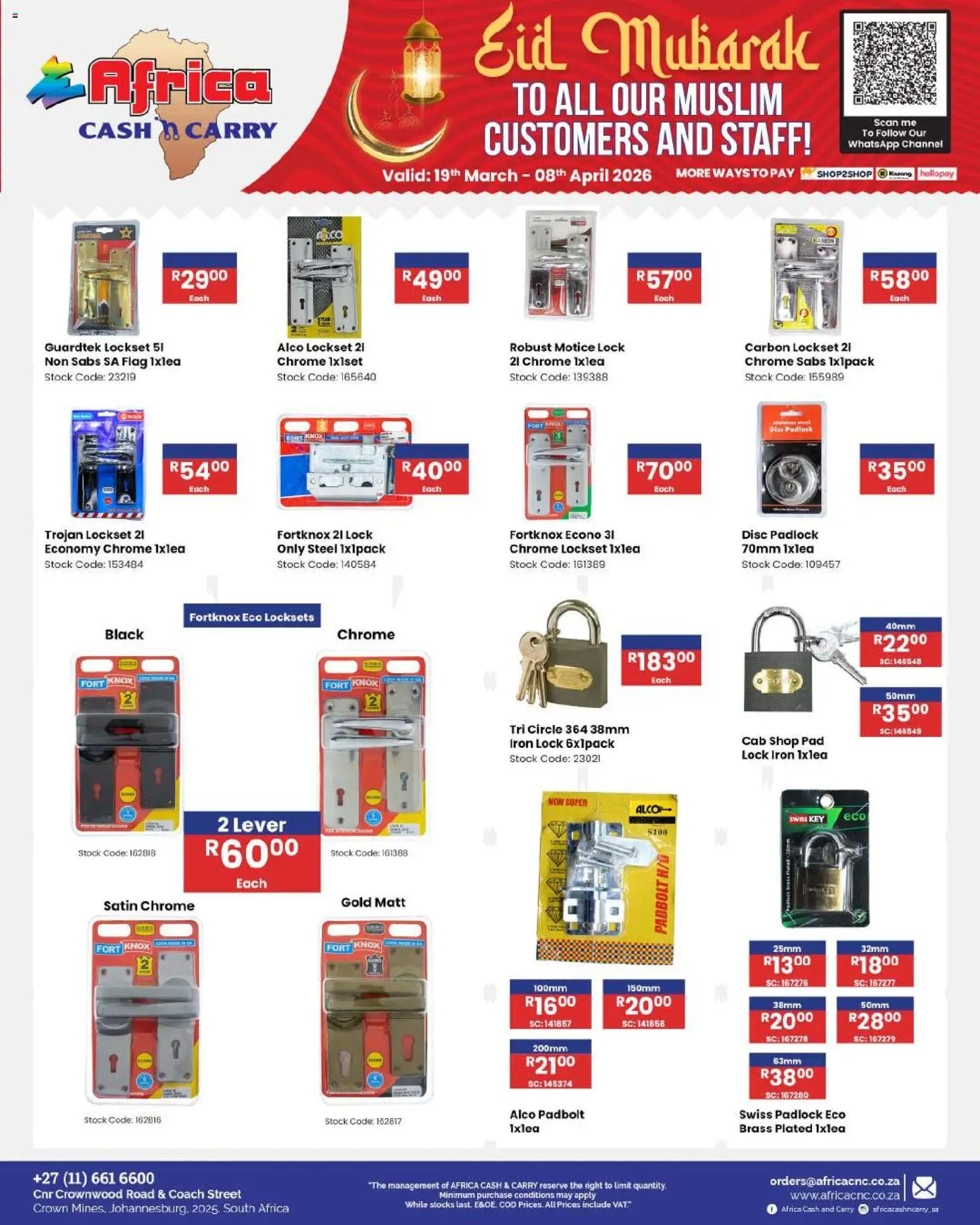 New Africa Cash & Carry catalogue – valid from 19.03.2026 | Page: 116 | Products: Iron, Lock, Padlock, Stock