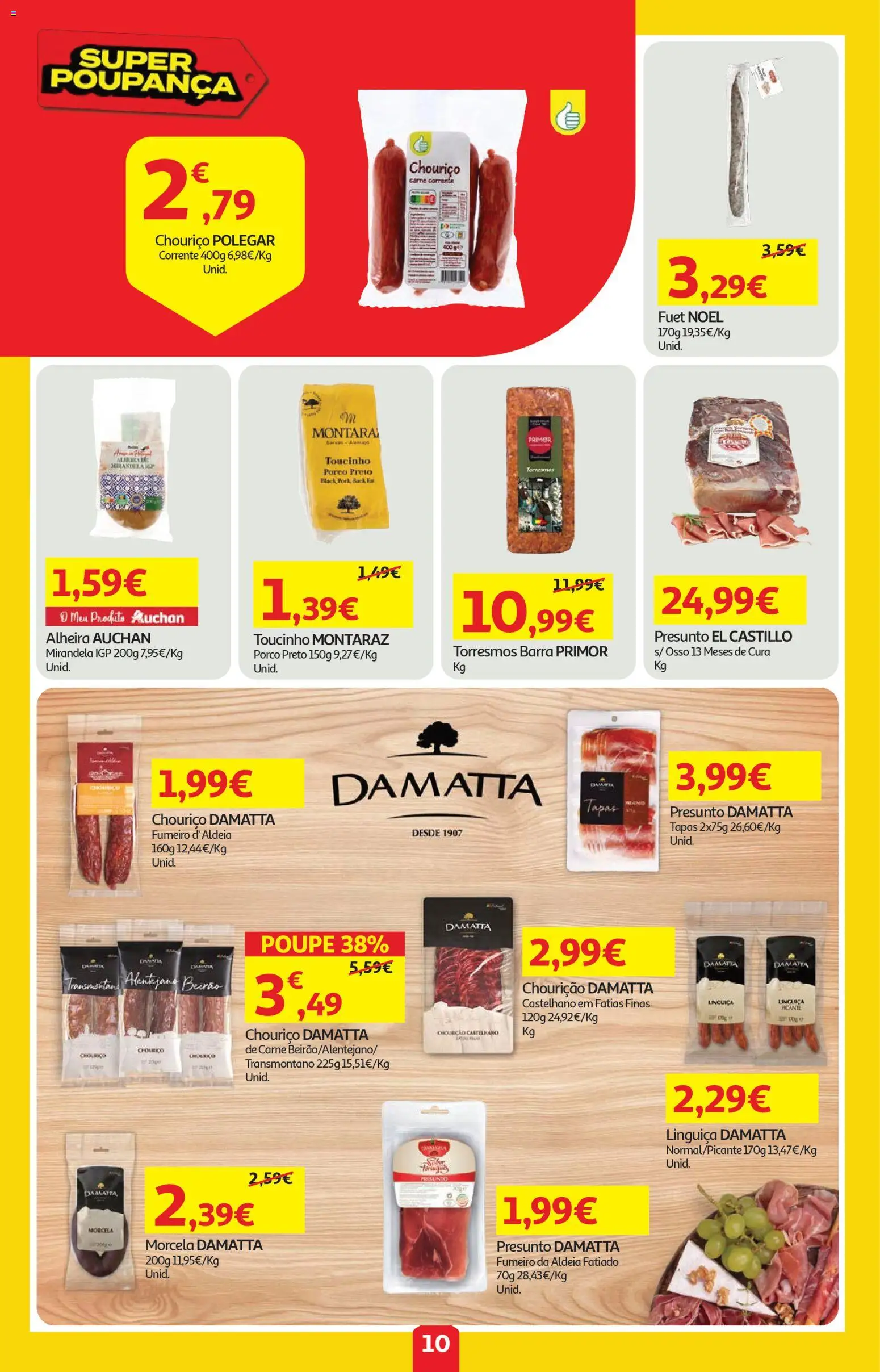 Auchan folheto │ válido de 23.04.2026 | Página: 10 | Produtos: Presunto, Chouriço, Carne, Alheira