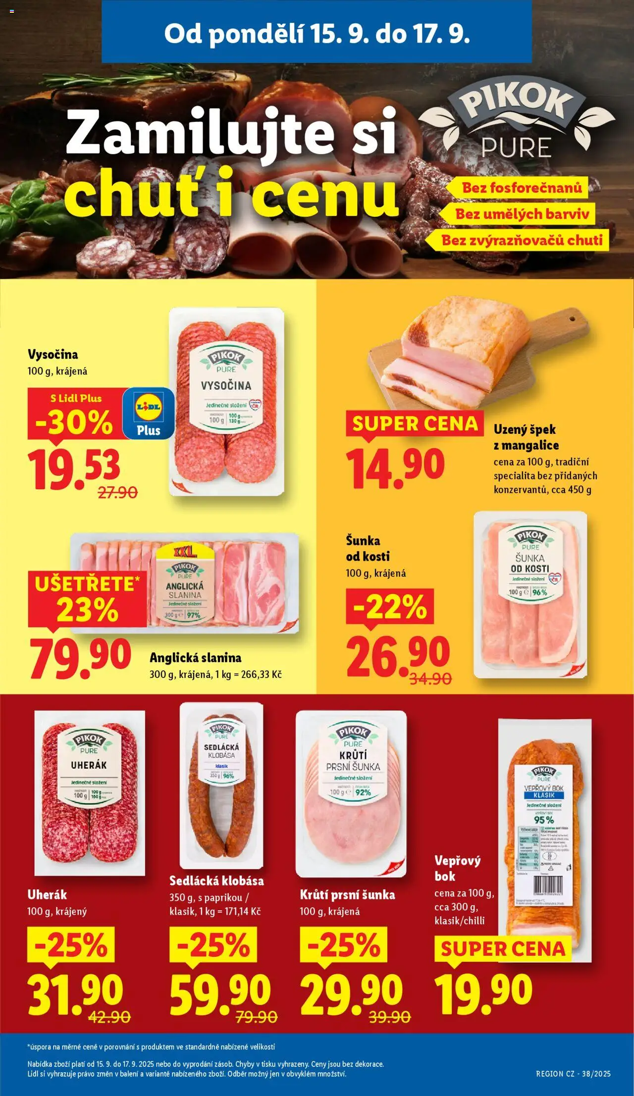 Lidl leták od 15.09.2025 | Strana: 13 | Produkty: Klobása, Anglická slanina, Vysočina, Slanina