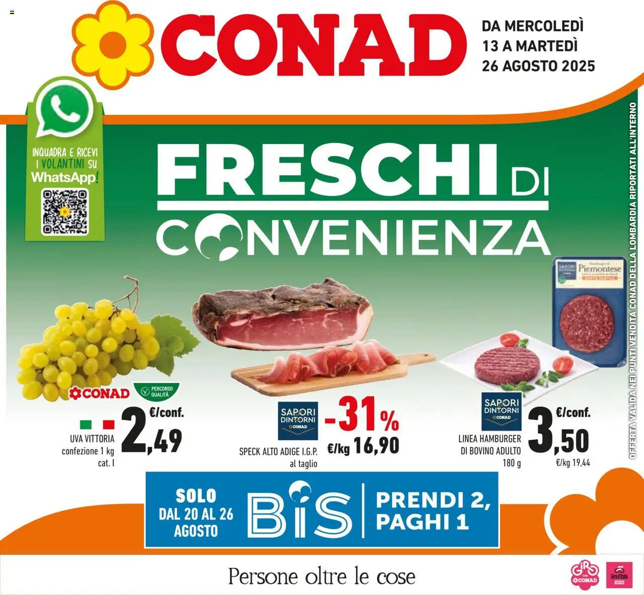Volantino Conad del 13.08.2025 | Pagina: 1 | Prodotti: Speck, Bovino, Uva, Hamburger
