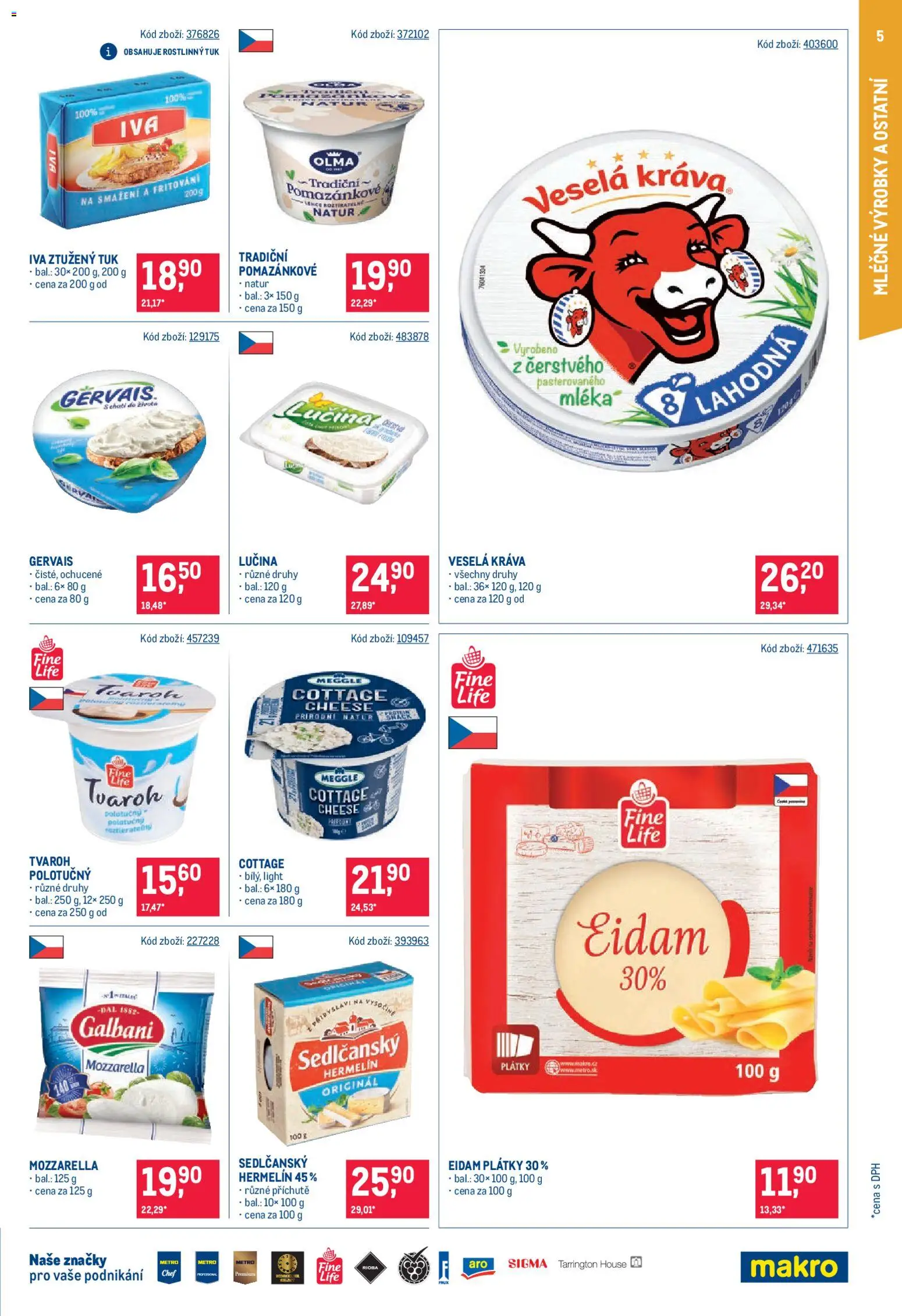 Makro leták - Maloobchod od 08.04.2026 | Strana: 5 | Produkty: Tvaroh, Eidam, Gervais, Mozzarella