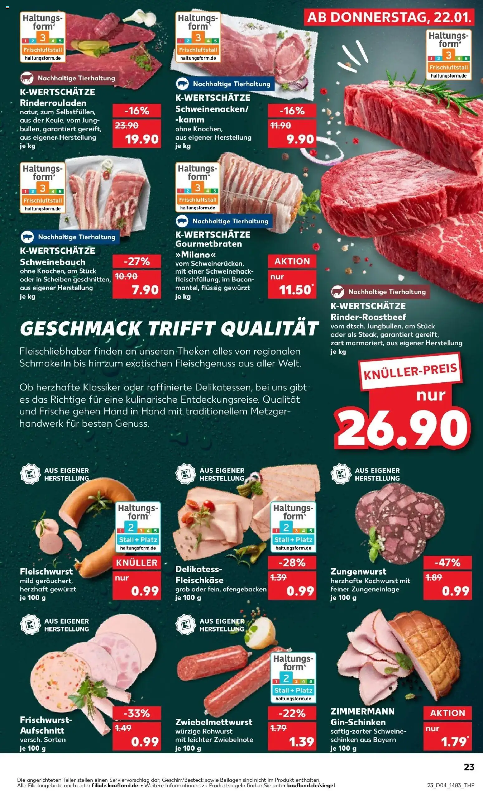 Kaufland prospekt Frankfurt Am Main	 – gültig ab 25.01.2026 | Seite: 23 | Produkte: Rinderrouladen, Schweinebauch, Schinken