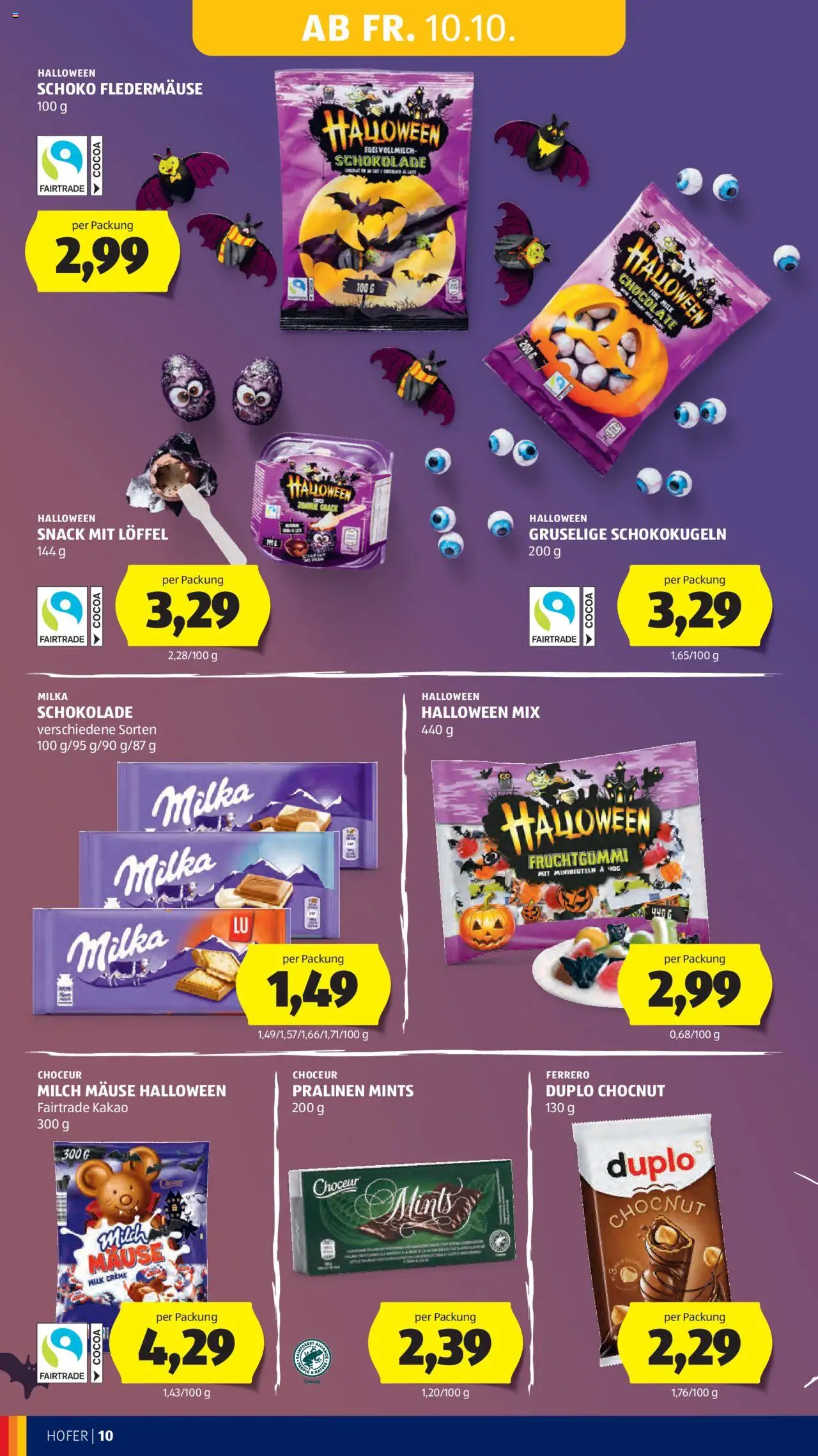 Hofer Flugblatt gültig ab 10.10.2025 | Seite: 12 | Produkte: Milch, Creme, Schokolade