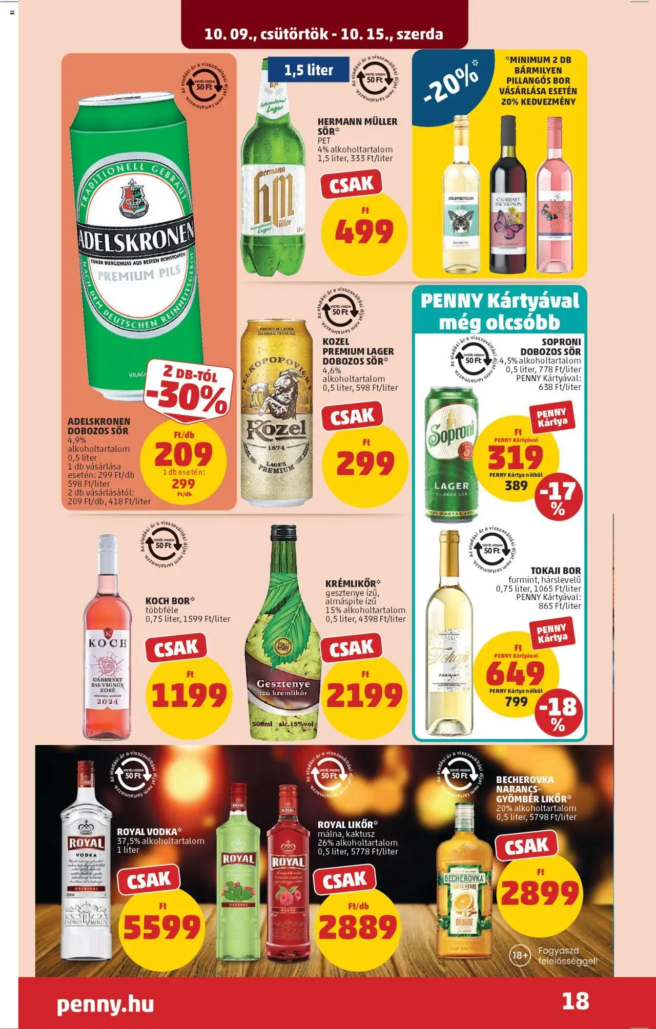 PENNY akciós ujság - amely érvényes a következő dátumtól: 09.10.2025 | Oldal: 22 | Termékek: Krémlikőr, Dobozos sör, Bor, Vodka