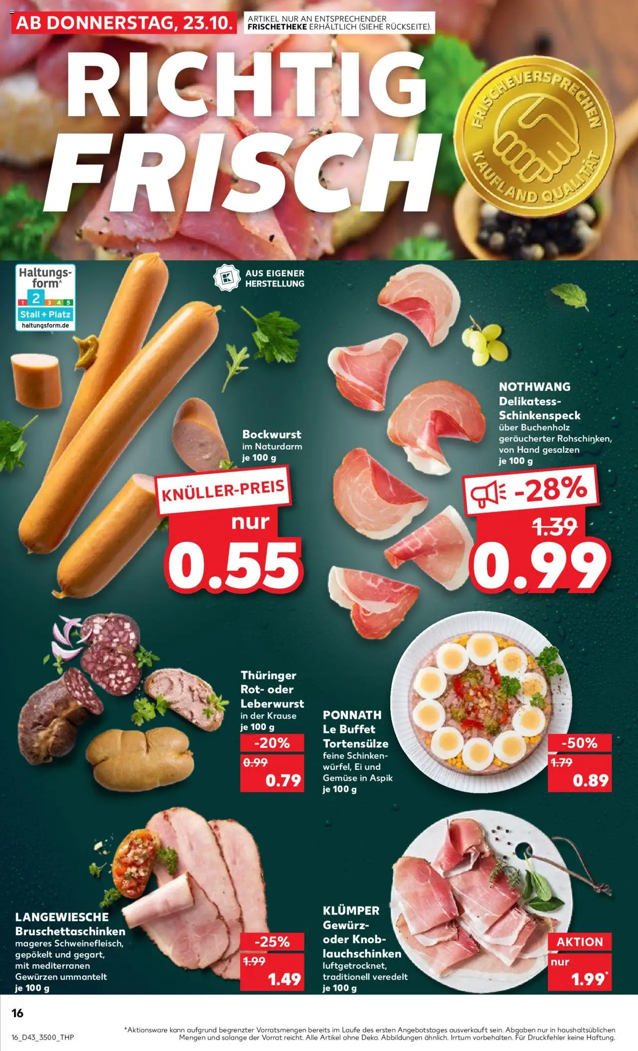 Kaufland prospekt Jena	 – gültig ab 23.10.2025 | Seite: 16 | Produkte: Bockwurst, Gemüse, Schinken