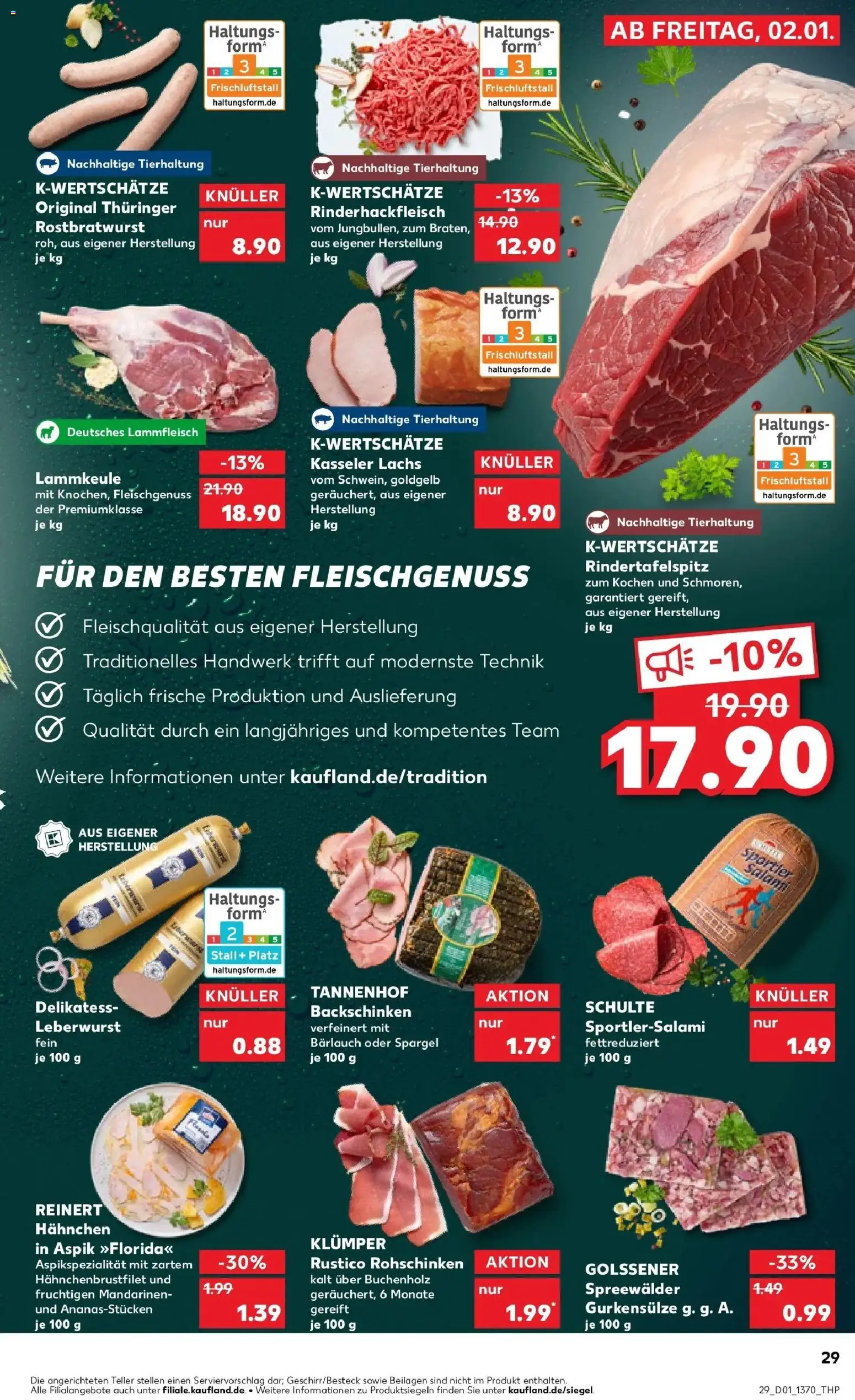 Kaufland prospekt Viersen	 – gültig ab 05.01.2026 | Seite: 29 | Produkte: Lammkeule, Hahnchen, Lachs, Salami