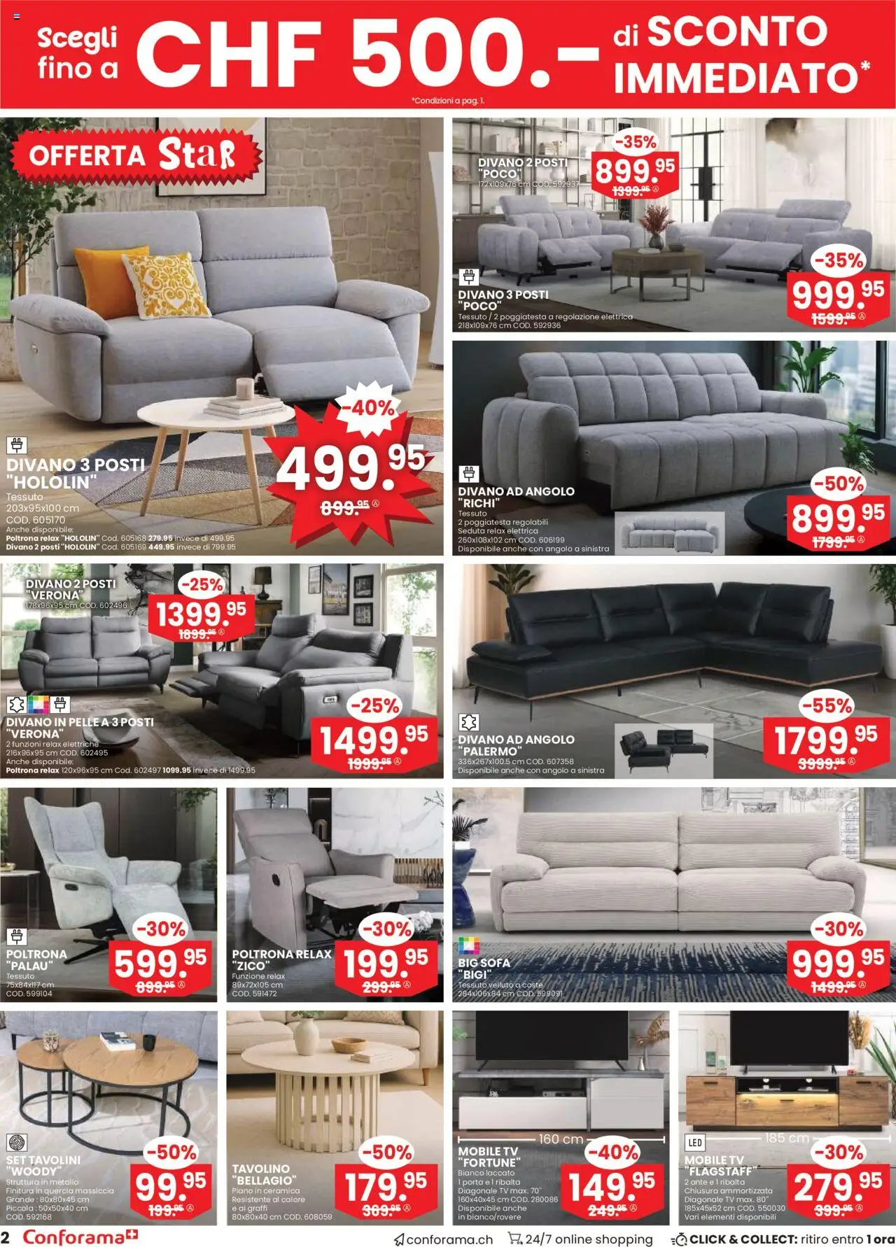 Conforama Aktionen IT ab 23.07.2025 | Seite: 2 | Produkte: Sofa, TV