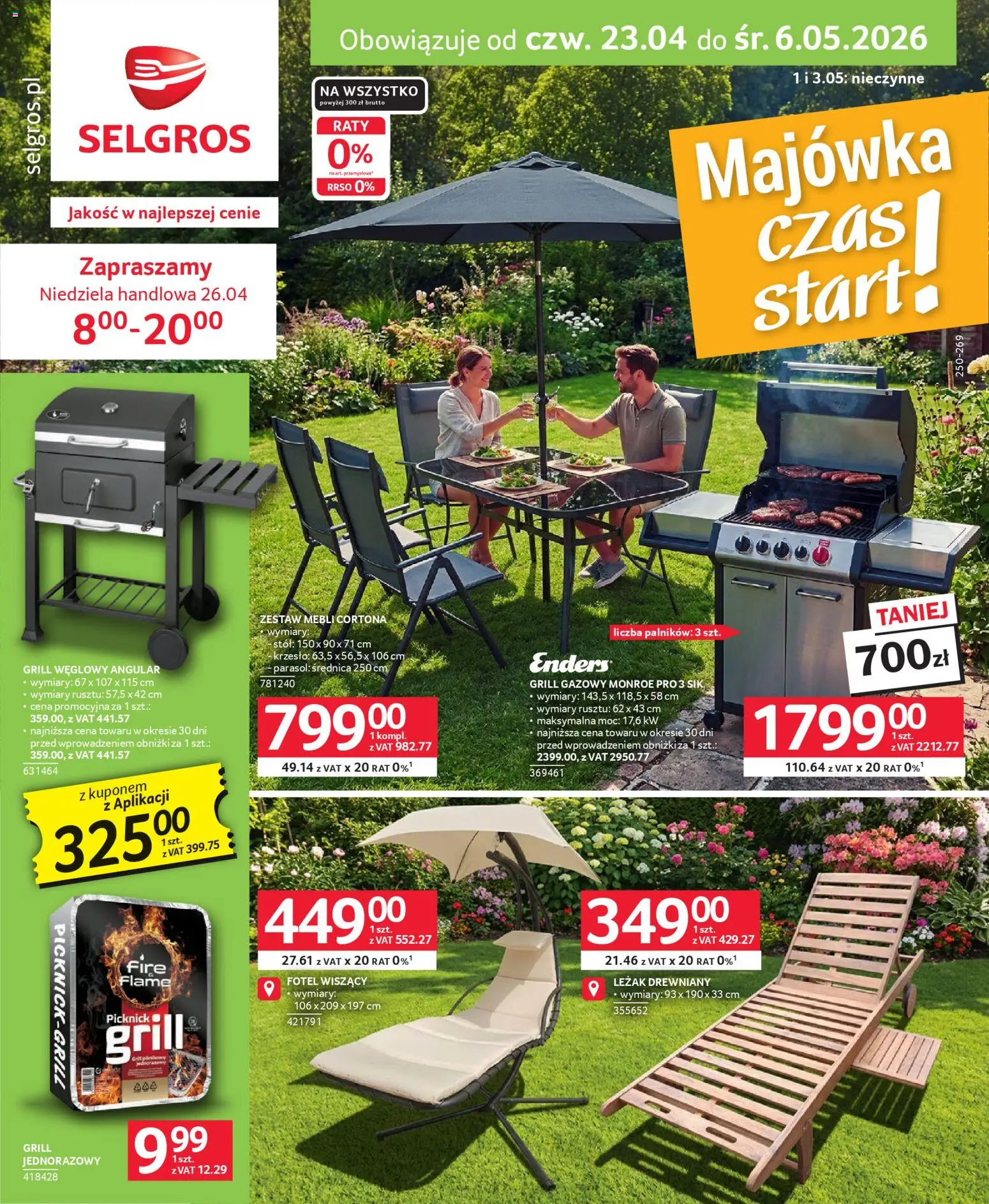 Selgros cash&carry gazetka - Grillowanie od 23.04.2026 | Strona: 13 | Produkty: Parasol, Grill, Grill gazowy, Fotel