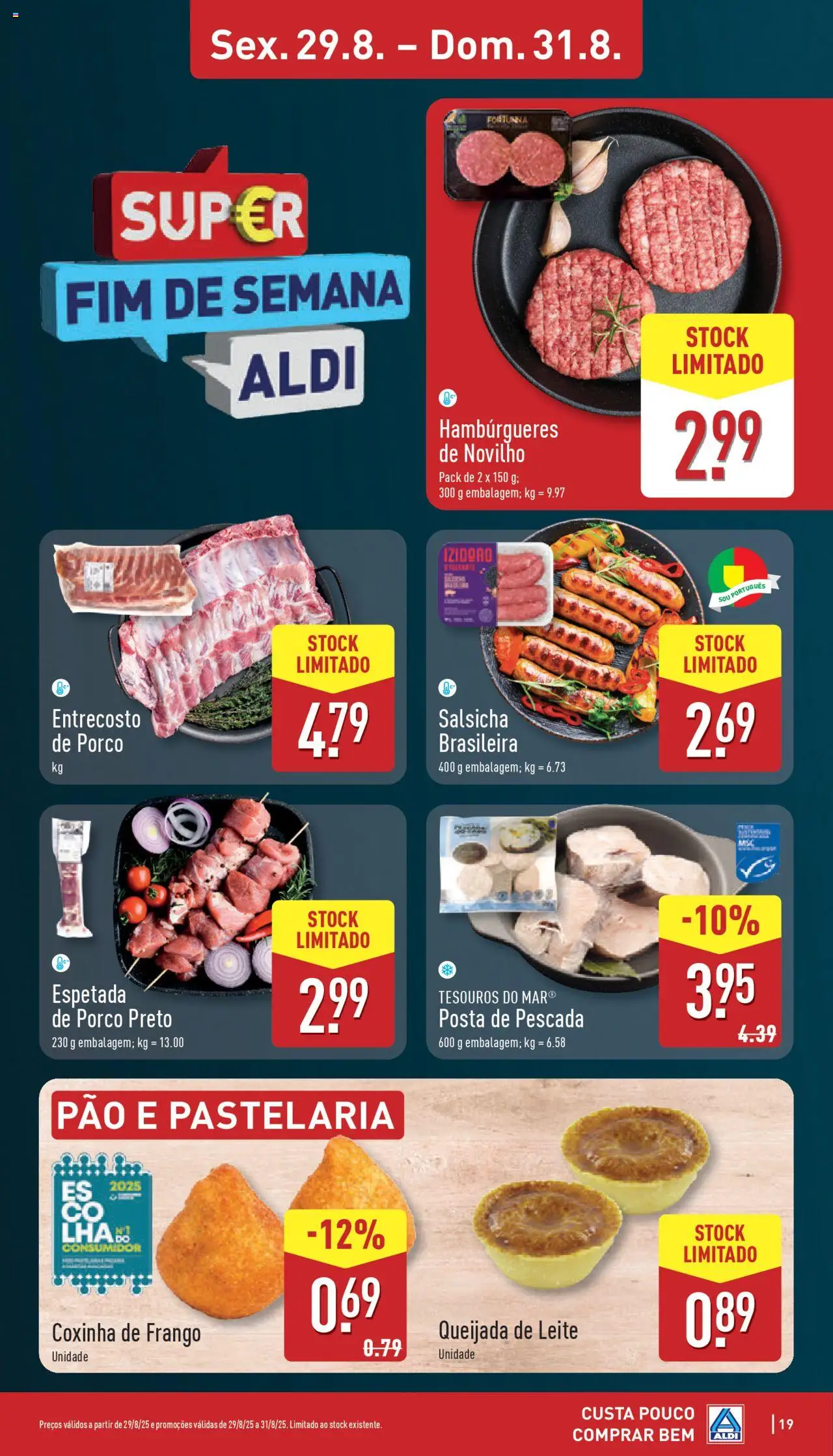 Aldi folheto │ válido de 25.08.2025 | Página: 19 | Produtos: Frango, Pescada, Leite, Pão