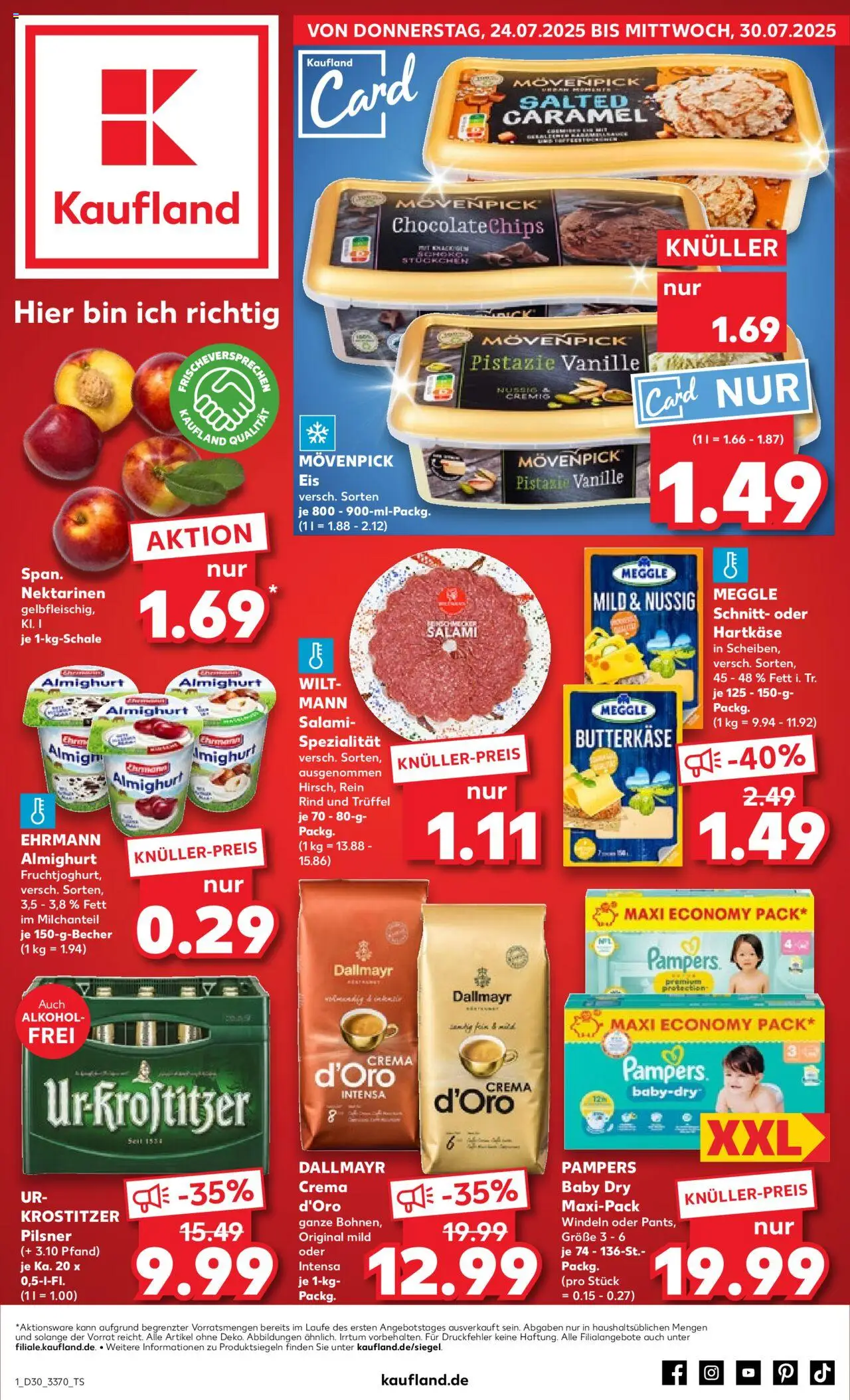 Kaufland Prospekt 	 - gültig ab dem 24.07.2025 | Seite: 1 | Produkte: Pampers, Movenpick eis, Chips, Eis