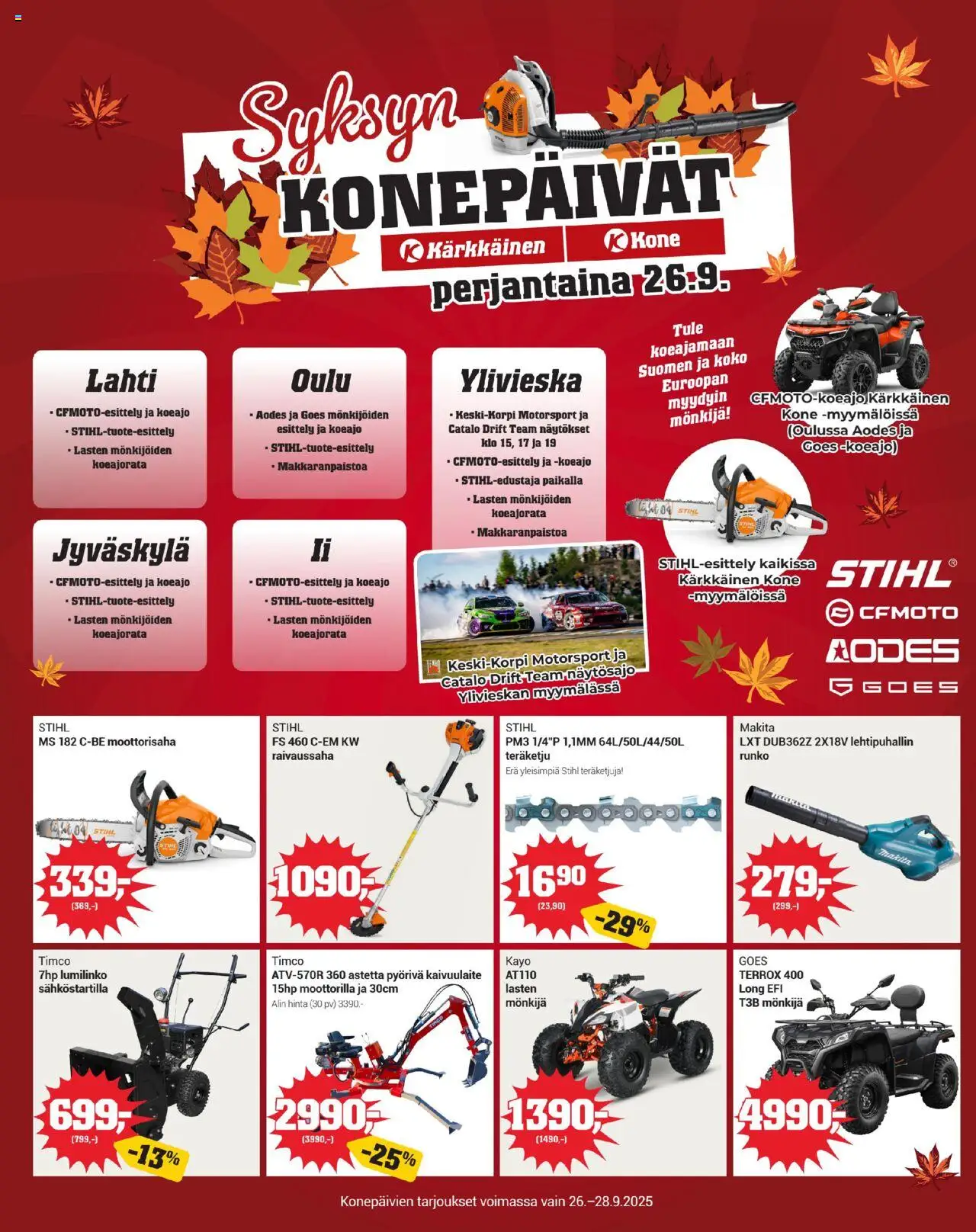Kärkkäinen tarjoukset – voimassa 17.09.2025 alkaen | Sivu: 19 | Tuotteet: Raivaussaha, Lumilinko, Moottorisaha, Lehtipuhallin