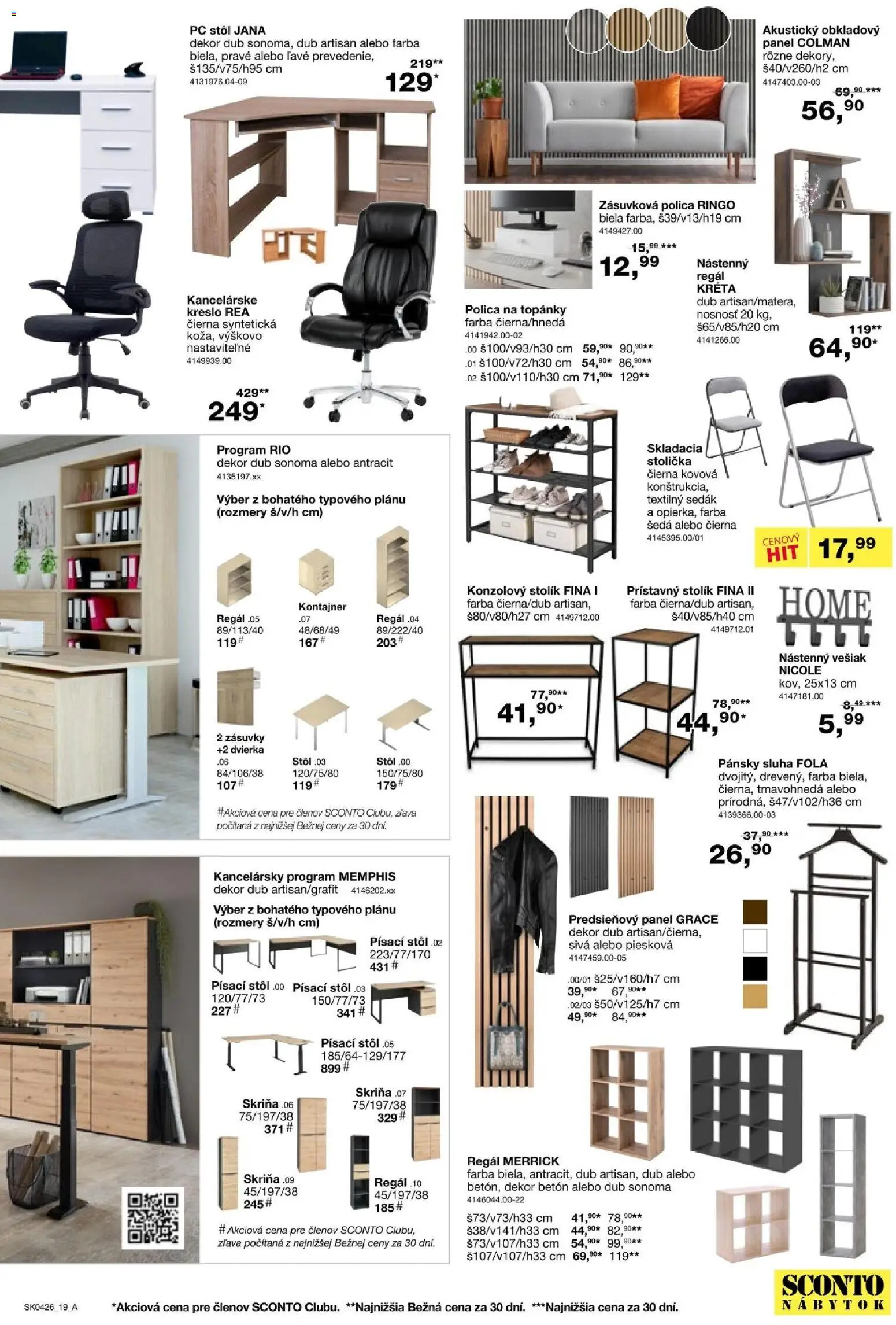 Nové Sconto nábytok akcie – leták je platný od 04.03.2026 | Strana: 19 | Produkty: Nábytok, Regál, Skriňa, Stôl