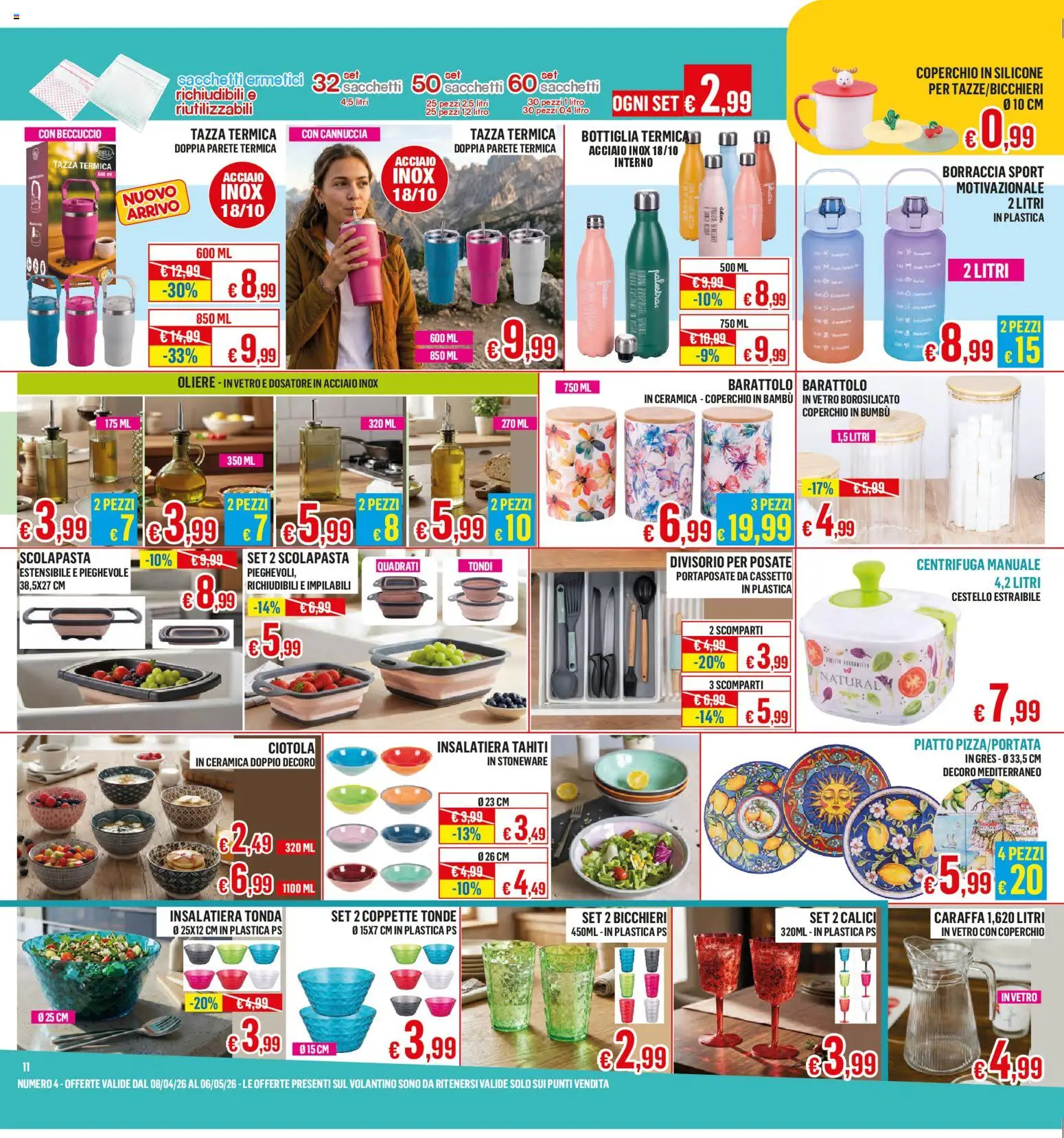 Volantino Satur del 08.04.2026 | Pagina: 11 | Prodotti: Posate, Borraccia, Bottiglia, Ciotola