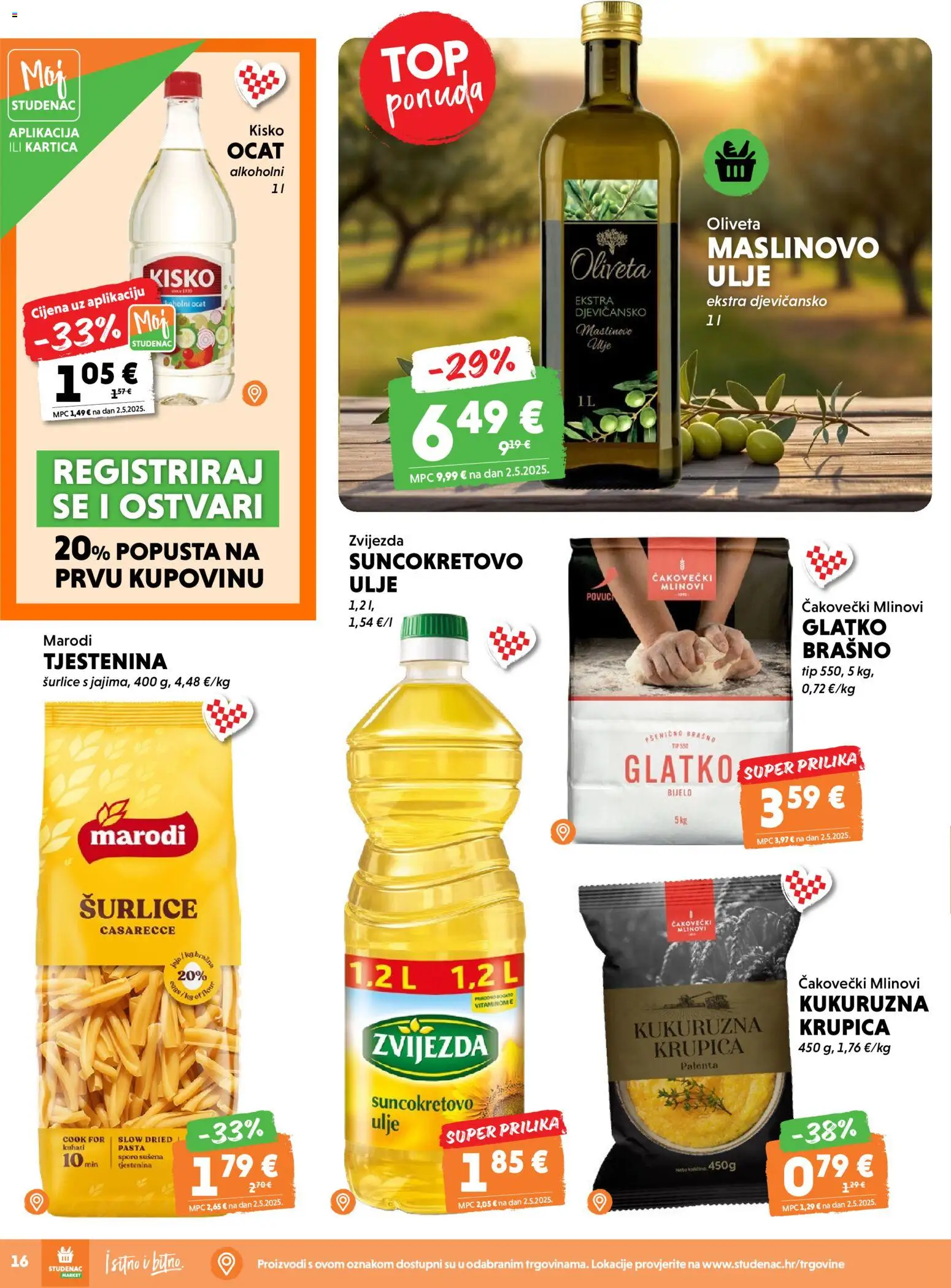 Studenac katalog | vrijedi od 22.04.2026 | Stranica: 16 | Proizvodi: Ulje, Brašno, Ocat, Palenta