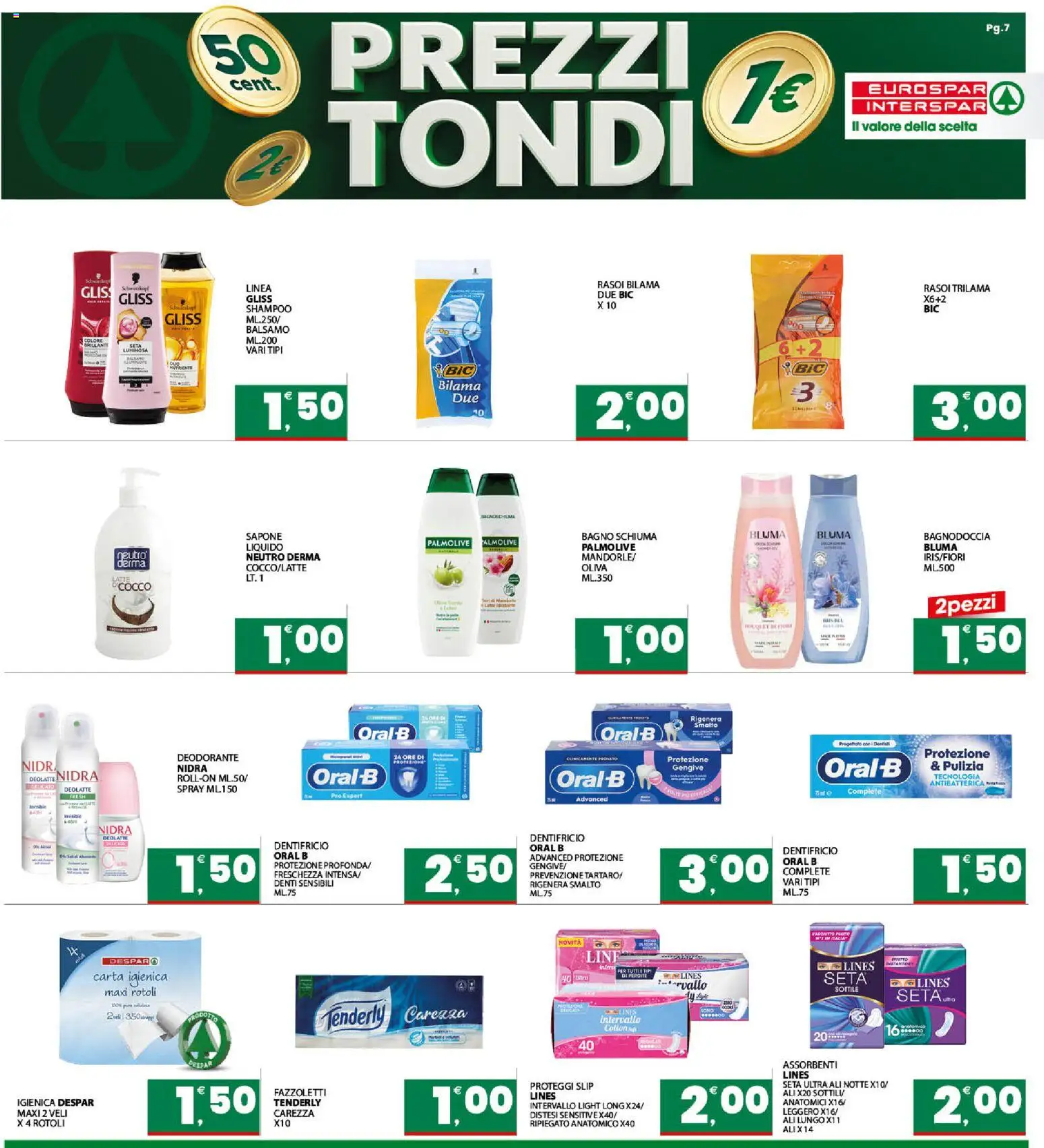 Volantino Interspar del 07.04.2026 | Pagina: 7 | Prodotti: Shampoo, Deodorante, Dentifricio, Fazzoletti