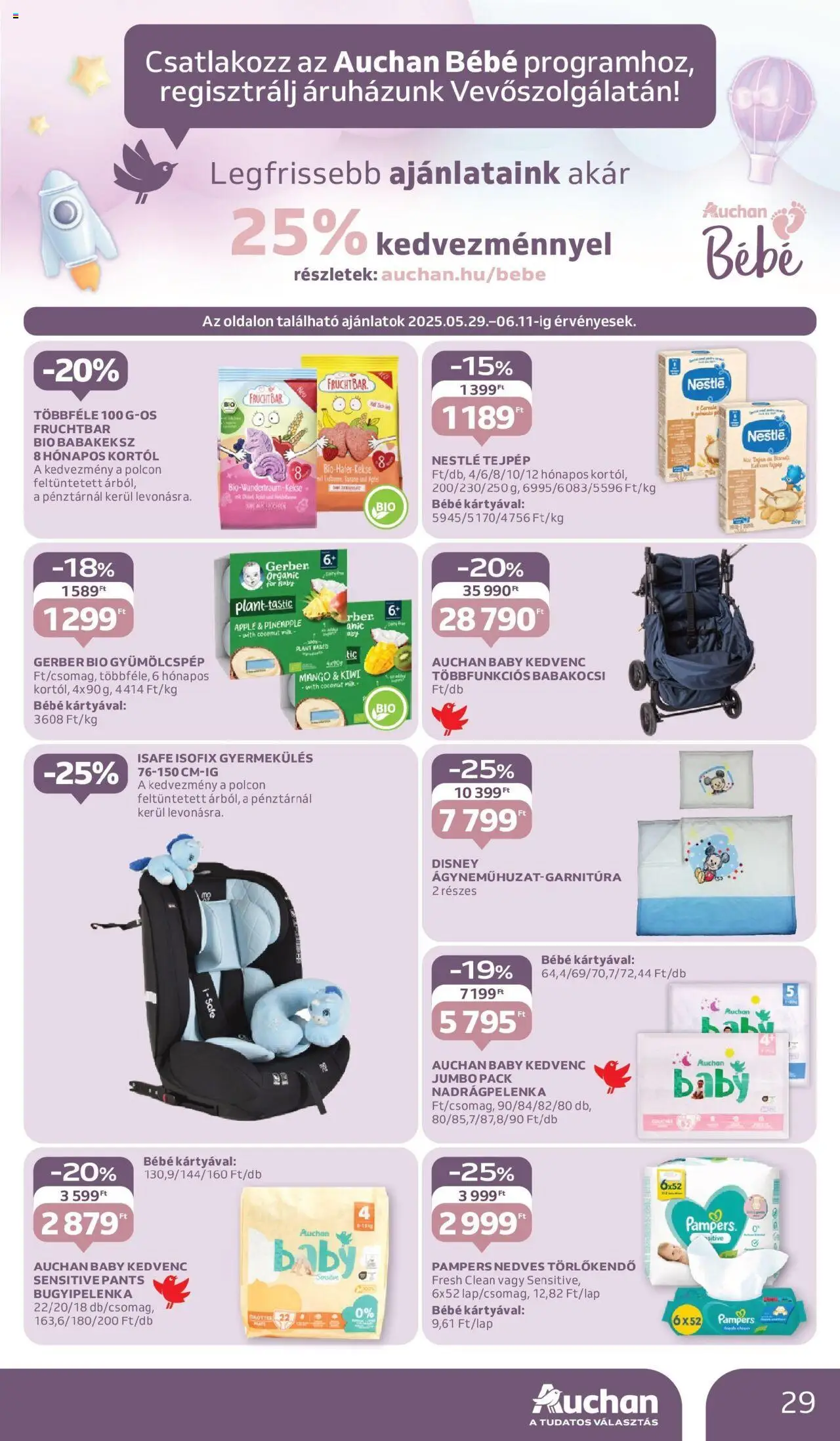 Auchan akciós ujság - amely érvényes a következő dátumtól: 29.05.2025 | Oldal: 29 | Termékek: Pampers, Nedves törlőkendő, Kiwi, Mangó