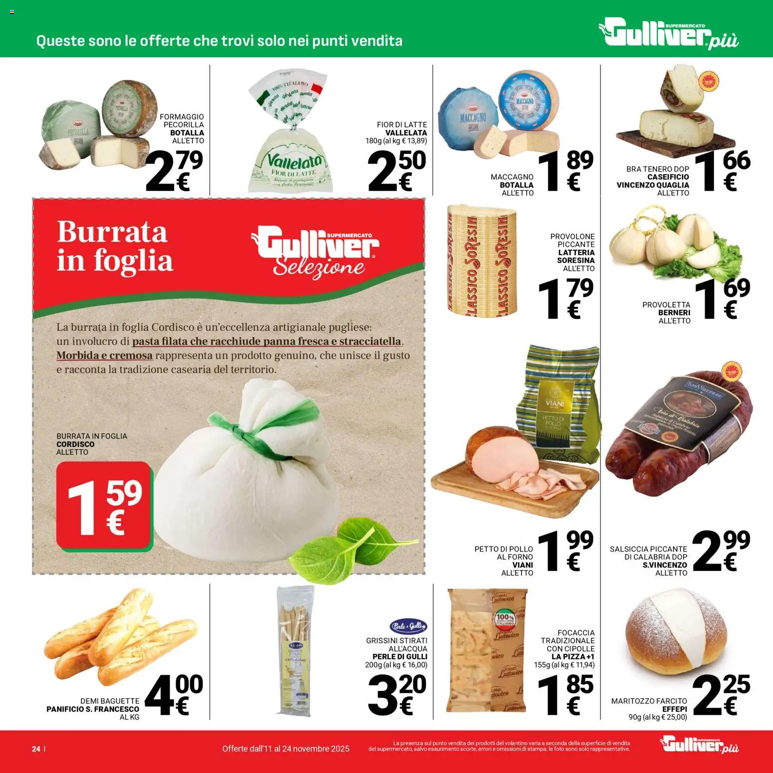 Volantino Gulliver del 11.11.2025 | Pagina: 24 | Prodotti: Petto di Pollo, Focaccia, Cipolle, Formaggio
