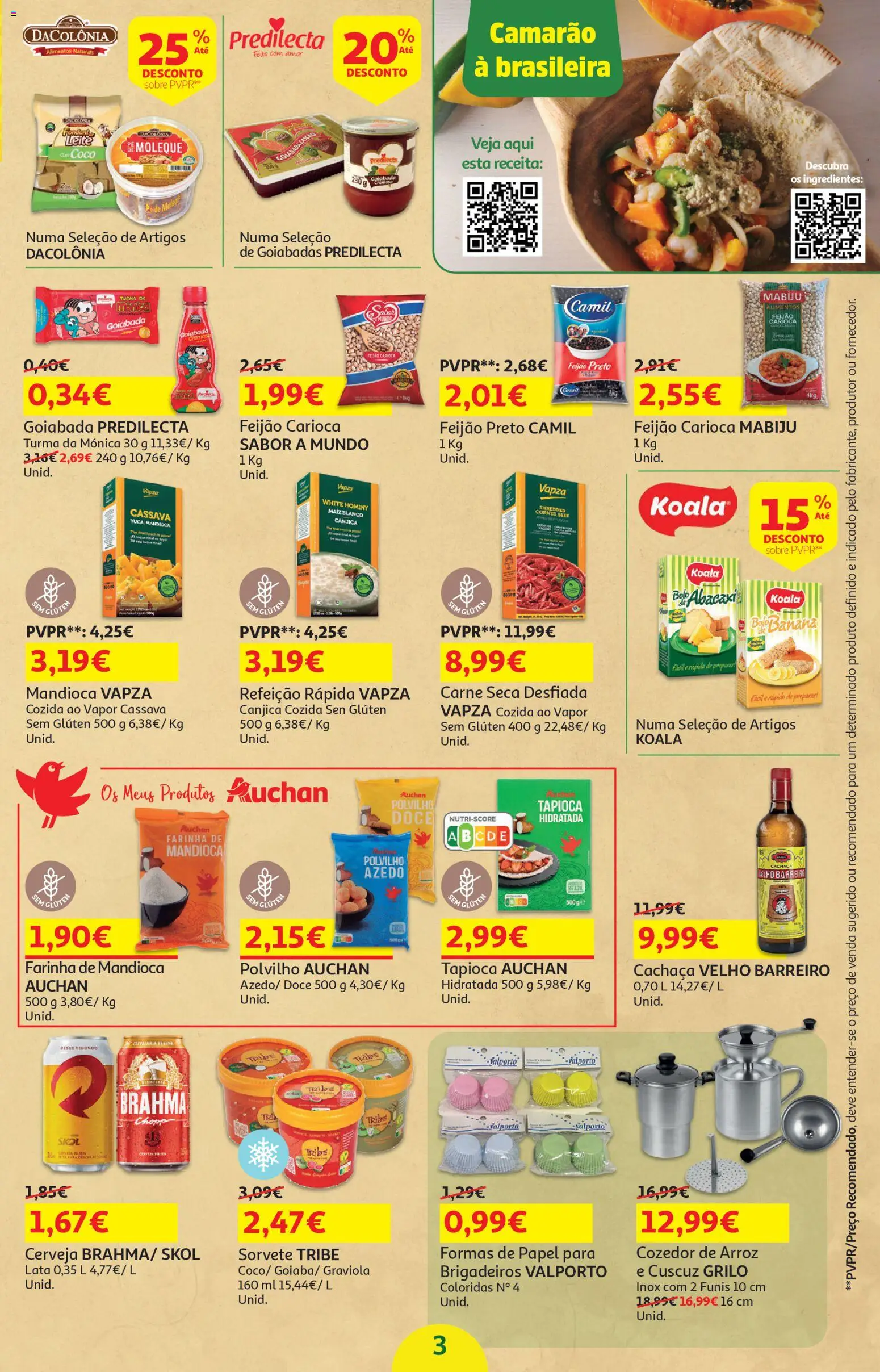 Auchan folheto │ válido de 17.02.2026 | Página: 3 | Produtos: Bolo, Leite, Cerveja, Carne seca
