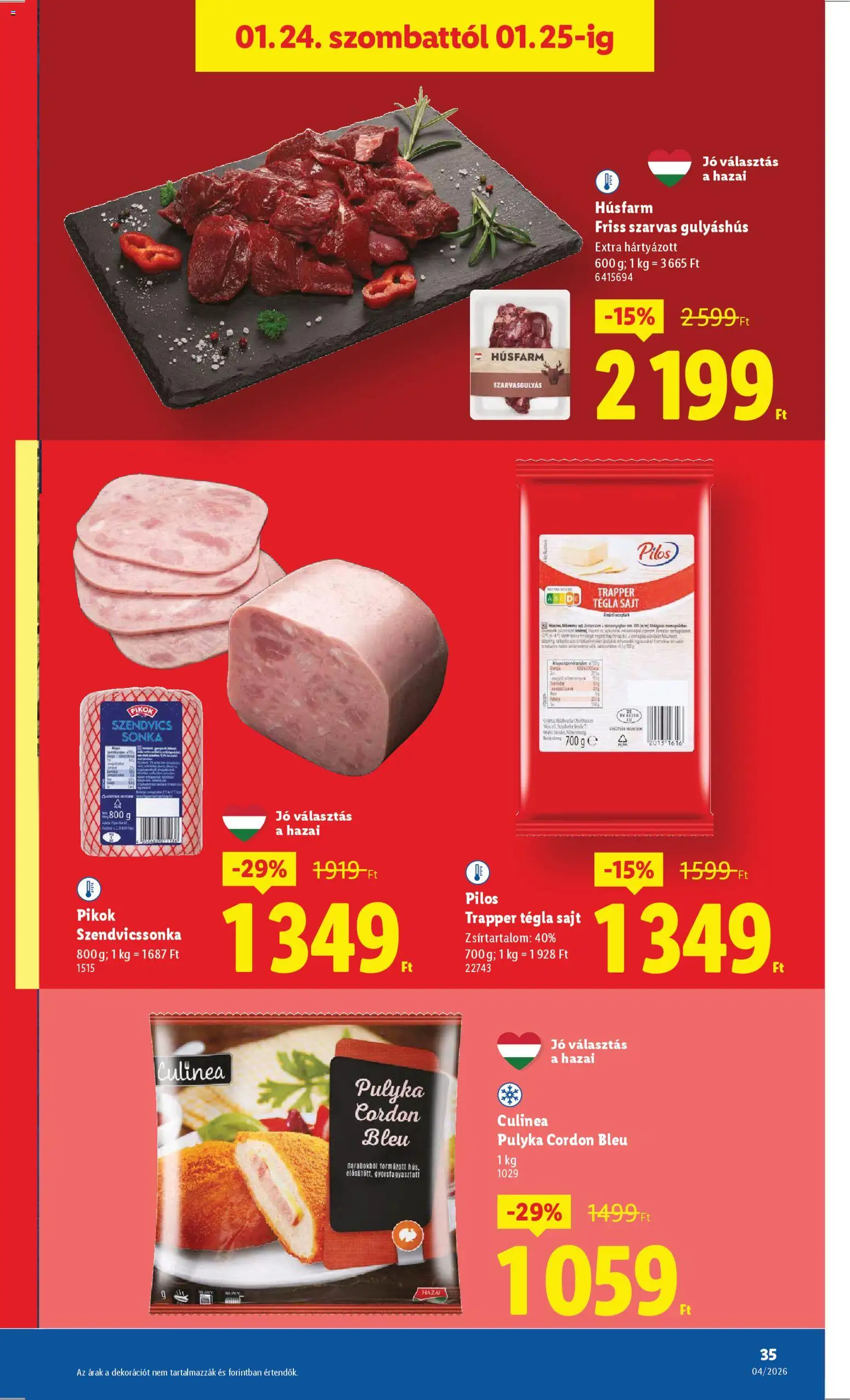 Lidl akciós ujság - amely érvényes a következő dátumtól: 22.01.2026 | Oldal: 35 | Termékek: Cordon bleu, Szendvics, Sonka, Sajt