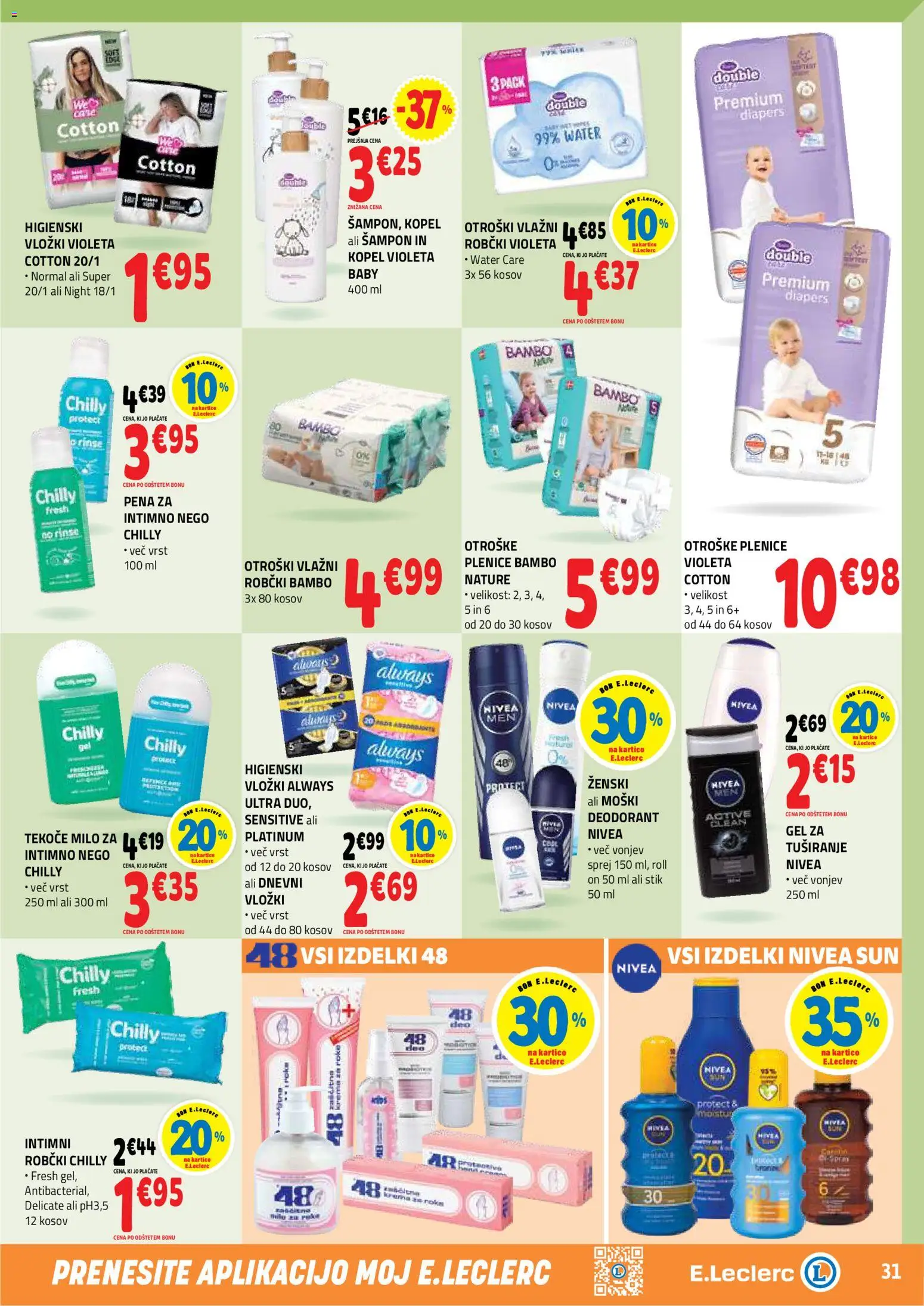Novi E.leclerc katalog ponudbe – veljaven od 22.04.2026 | Stran: 31 | Izdelki: Kopel, Robčki, Krema za roke, Milo