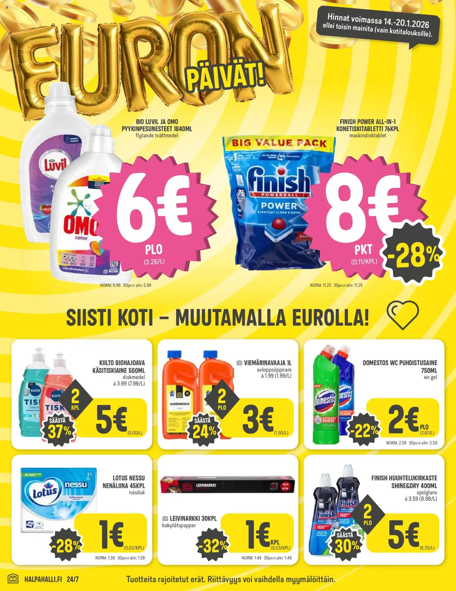 Halpa Halli tarjoukset – voimassa 14.01.2026 alkaen | Sivu: 6 | Tuotteet: Nenäliina, Huuhtelukirkaste, Voi, Puhdistusaine