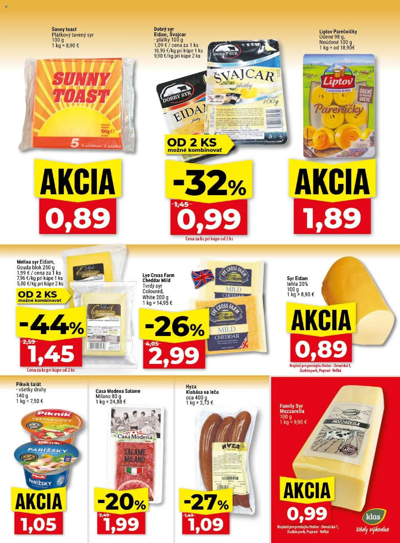 Nové Klas akcie – leták je platný od 20.04.2026 | Strana: 11 | Produkty: Syr, Klobása, Mozzarella, Šalát