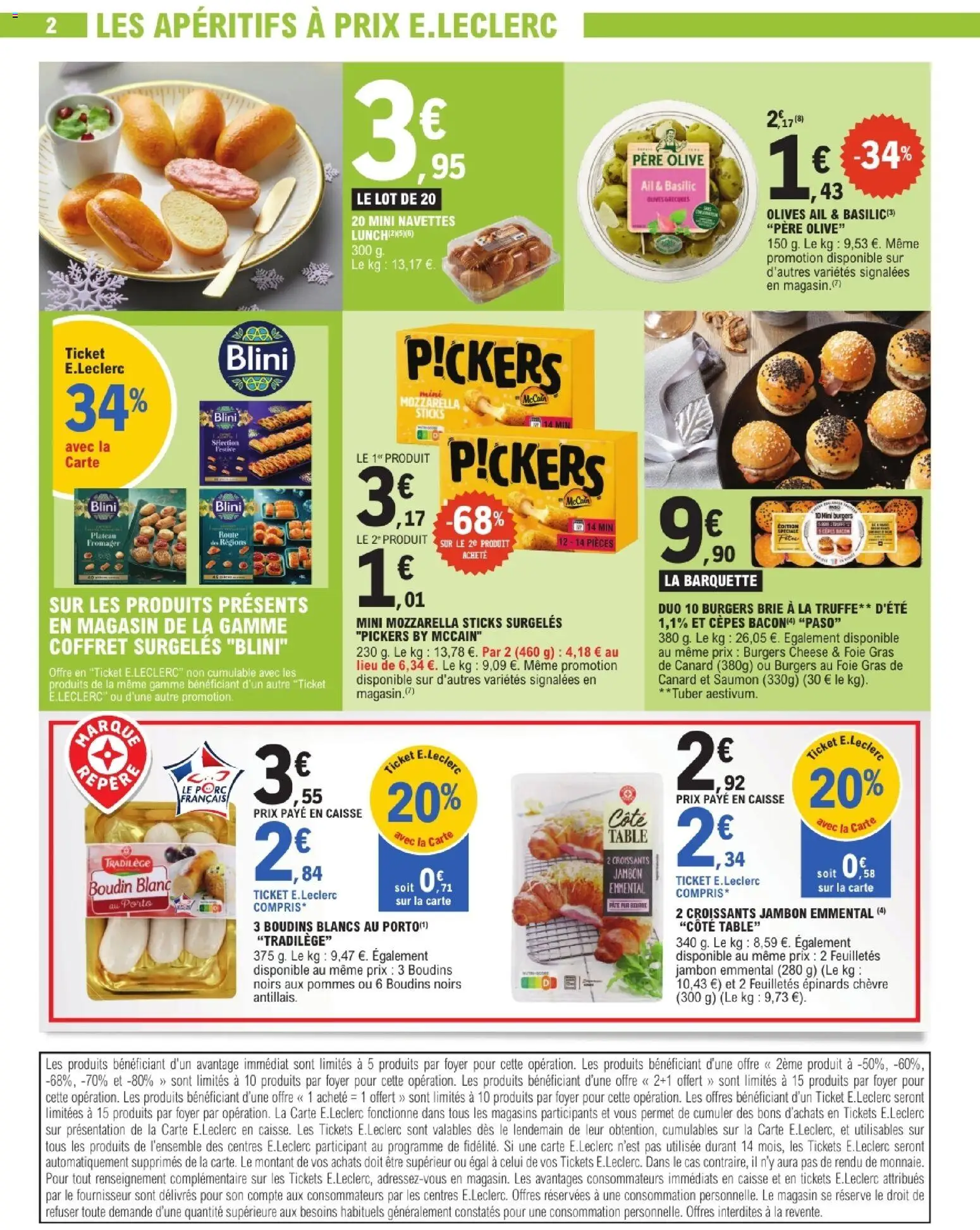 {H1} | Page: 2 | Produits: Mozzarella, Jambon, Pommes, Mini burgers