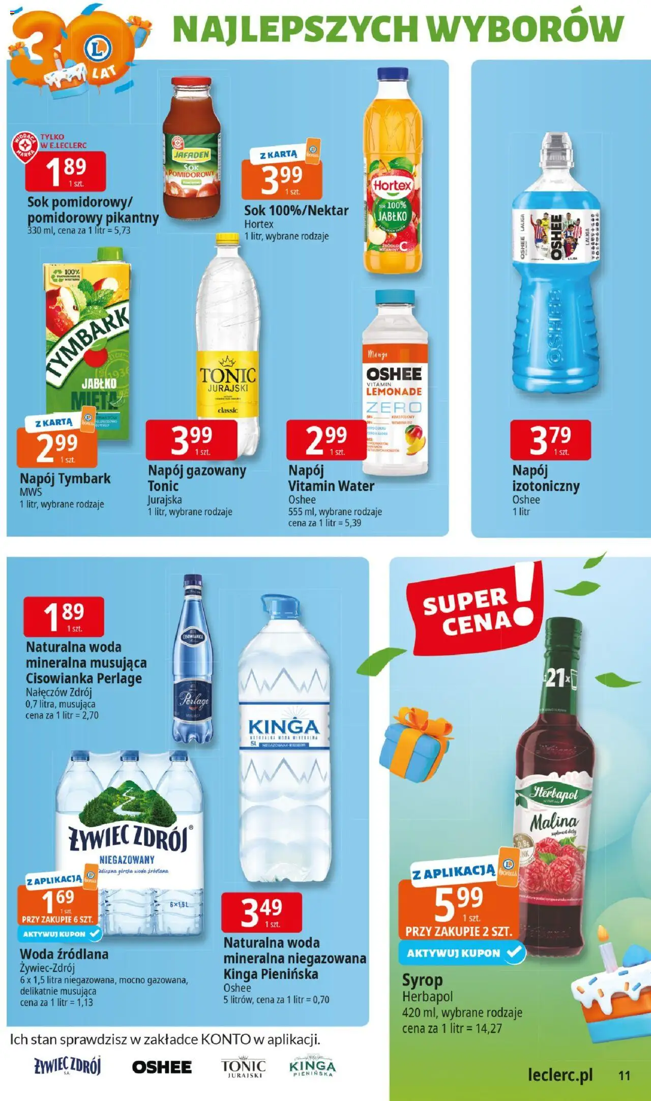 E.Leclerc Gazetka - Kłodzko od 10.06.2025 | Strona: 11 | Produkty: Syrop, Malina, Woda źródlana, Sok