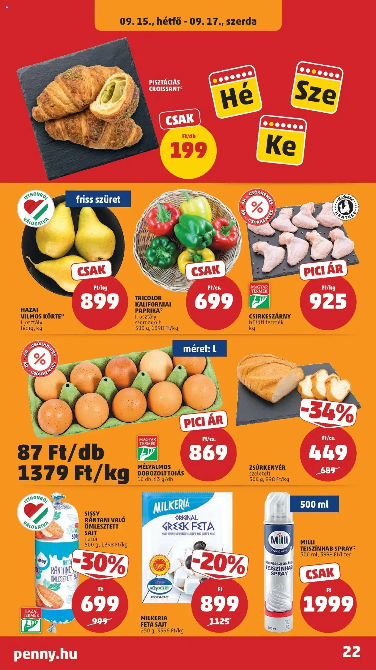 PENNY akciós ujság - amely érvényes a következő dátumtól: 11.09.2025 | Oldal: 22 | Termékek: Croissant, Tejszínhab, Sajt, Tojás