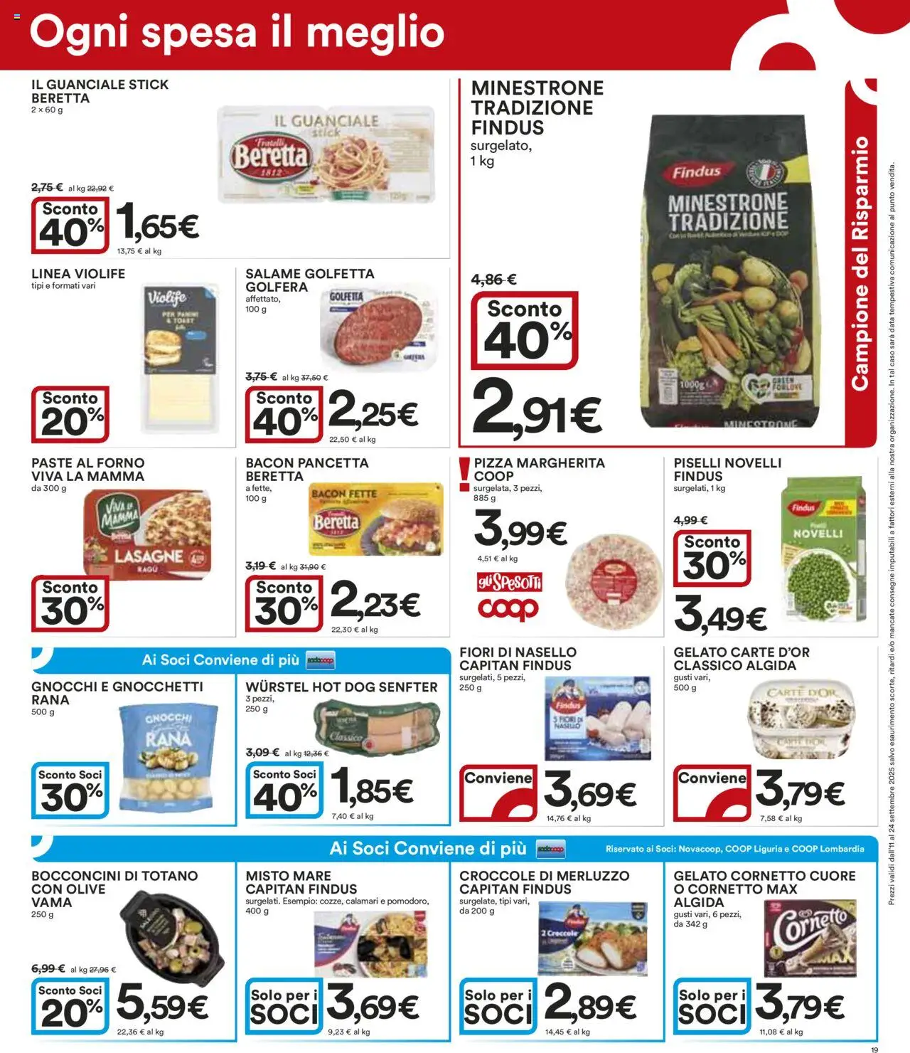 Volantino Ipercoop del 11.09.2025 | Pagina: 19 | Prodotti: Minestrone, Merluzzo, Pancetta, Gelato