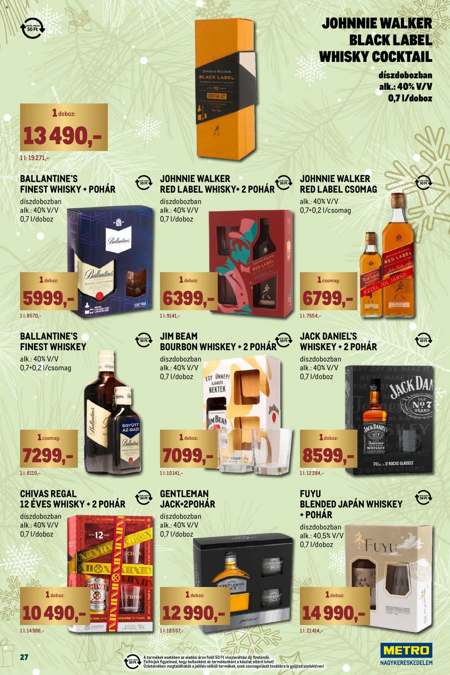 Metro akciós ujság - amely érvényes a következő dátumtól: 01.12.2025 | Oldal: 27 | Termékek: Whiskey, Bourbon, Pohár, Mák