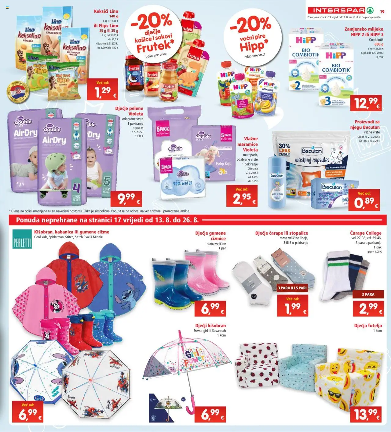 Interspar katalog | vrijedi od 13.08.2025 | Stranica: 19 | Proizvodi: Keksolino, Mlijeko, Čarape, Violeta