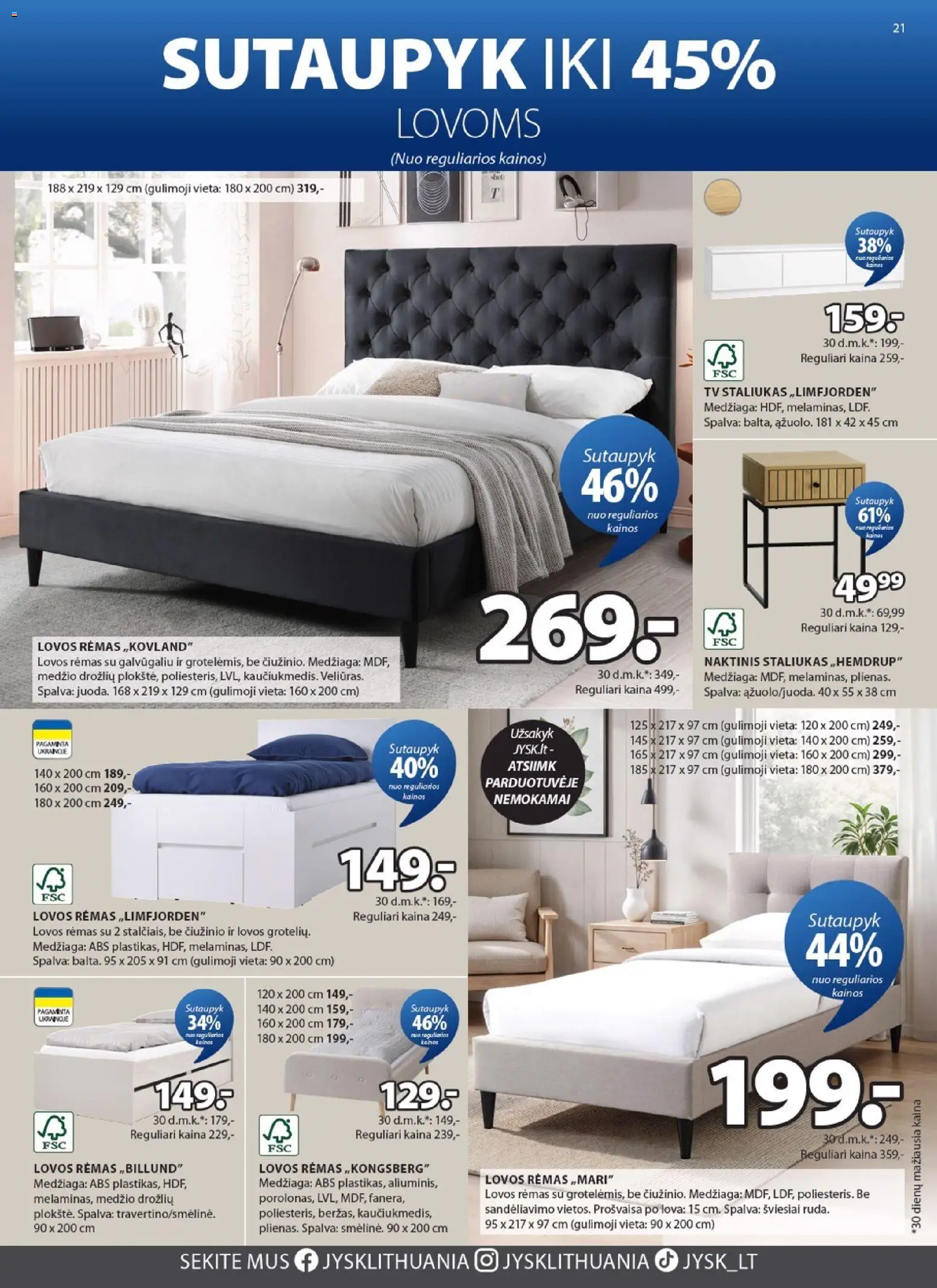 JYSK akcijos nuo 28.04.2026 | Puslapis: 21 | Prekių: Lova, Naktinis staliukas, Tv