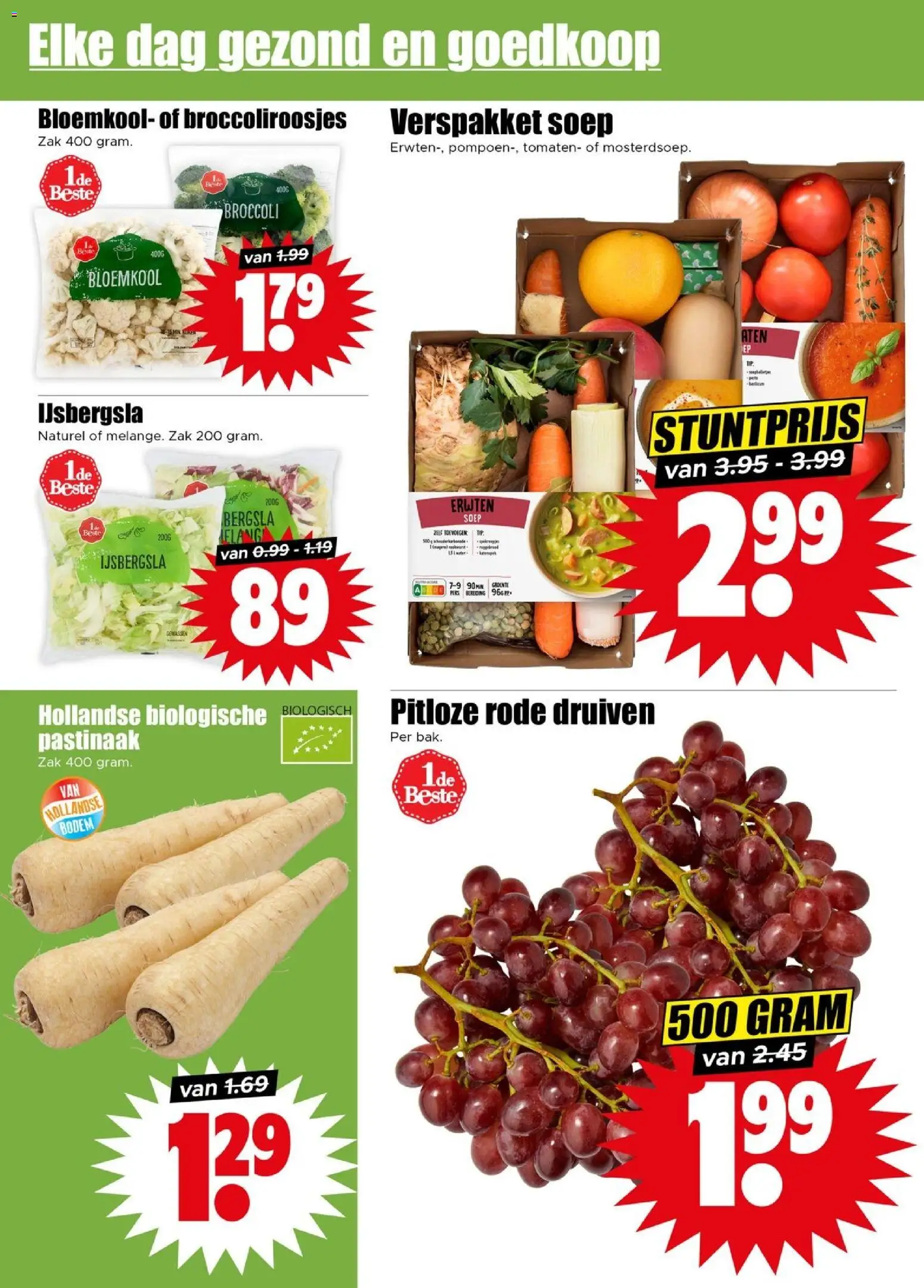 {H1} | Pagina: 4 | Producten: Bloemkool, Tomaten, Zak, Druiven