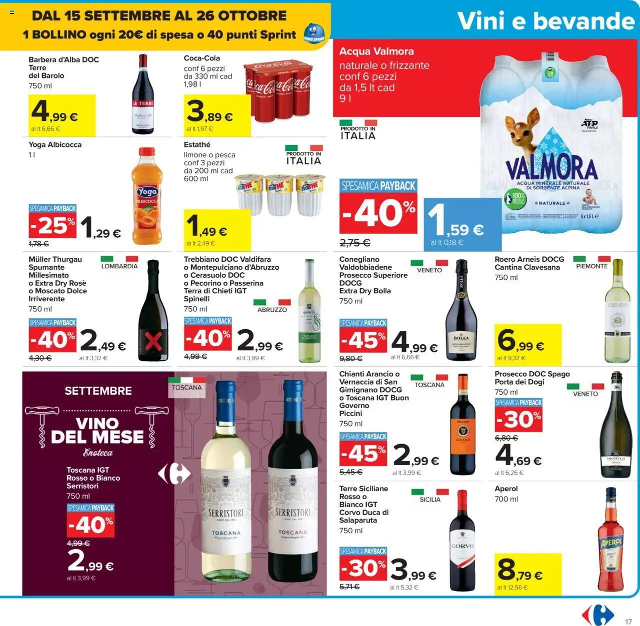 Volantino Carrefour del 15.09.2025 | Pagina: 17 | Prodotti: Aperol, Acqua minerale, Pecorino, Terra