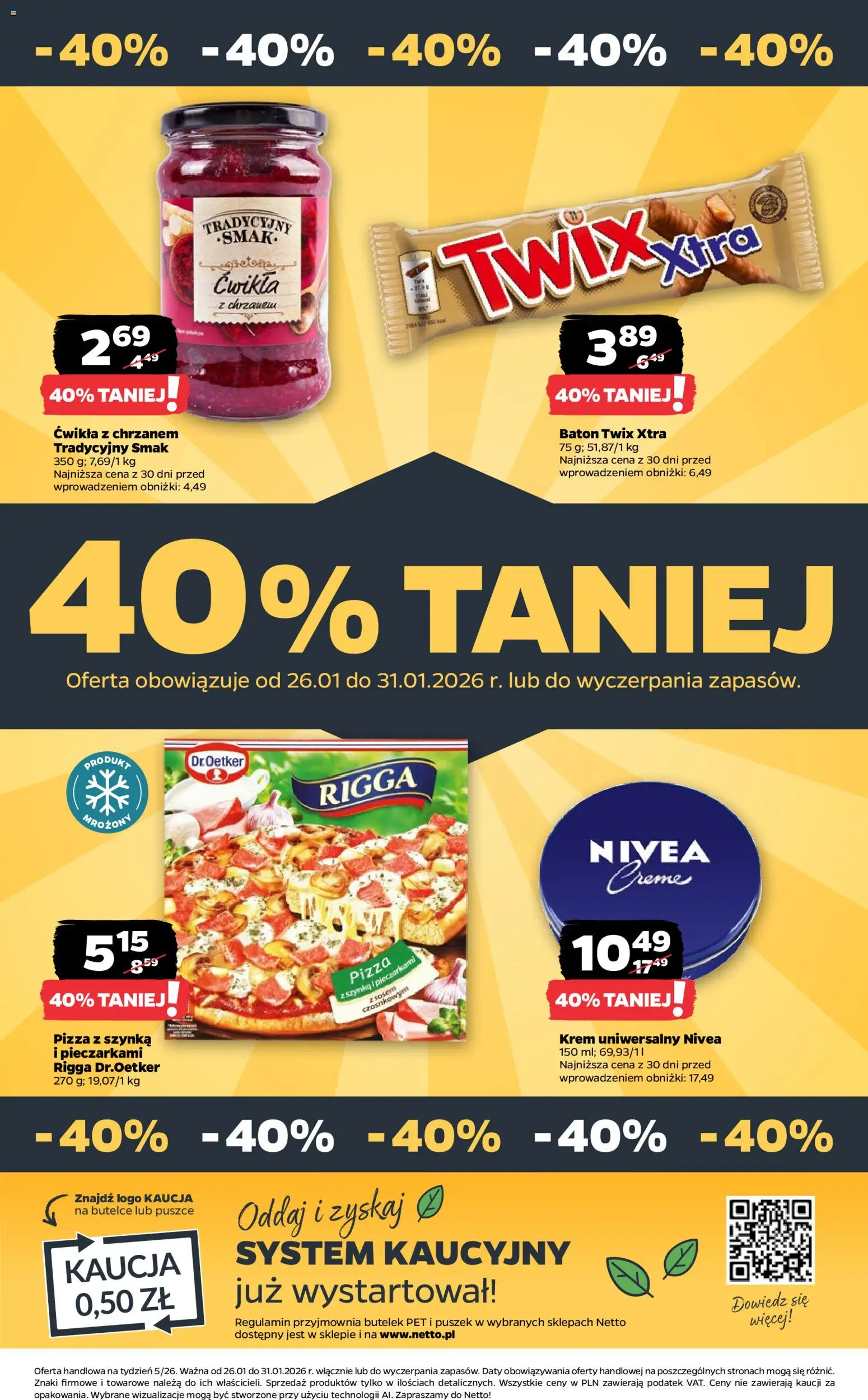 Netto gazetka - Spożywcza od 26.01.2026 | Strona: 29 | Produkty: Szynka, Baton, Pizza, Krem