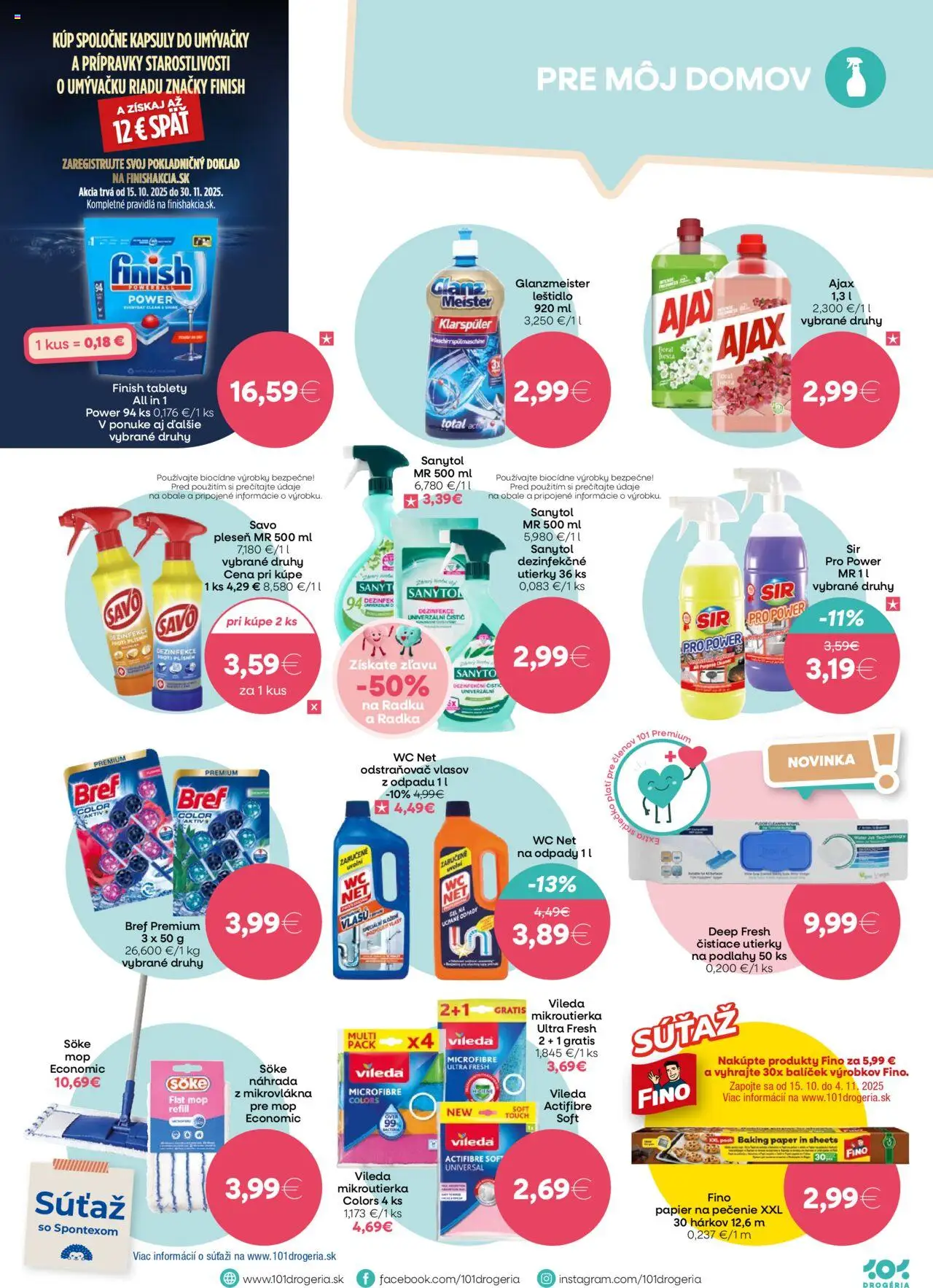 Nové 101 drogerie akcie – leták je platný od 15.10.2025 | Strana: 9 | Produkty: Mop, Wc, Sanytol, WC NET