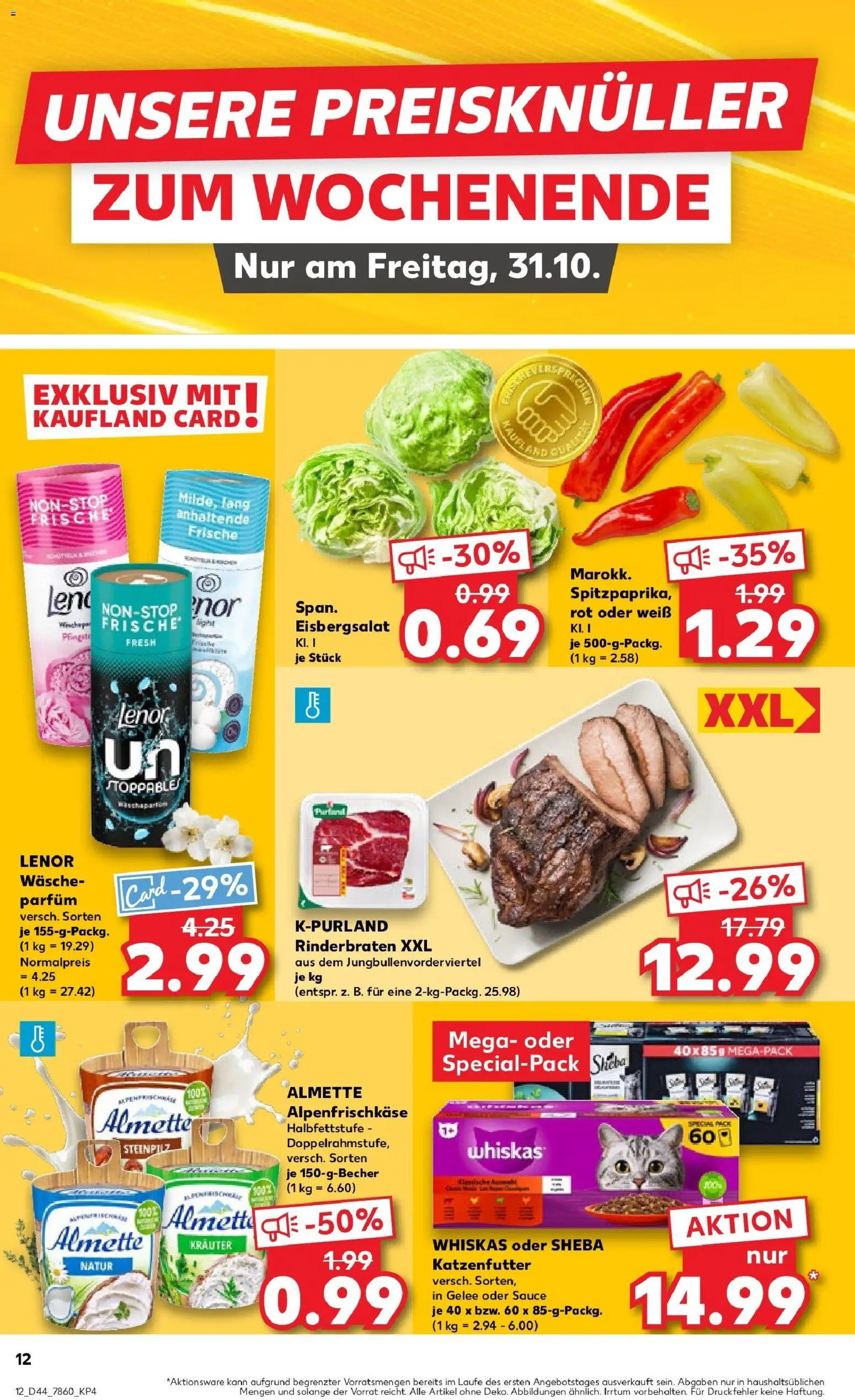 Kaufland prospekt Göppingen	 – gültig ab 30.10.2025 | Seite: 12 | Produkte: Rinderbraten, Almette, Katzenfutter, Parfüm