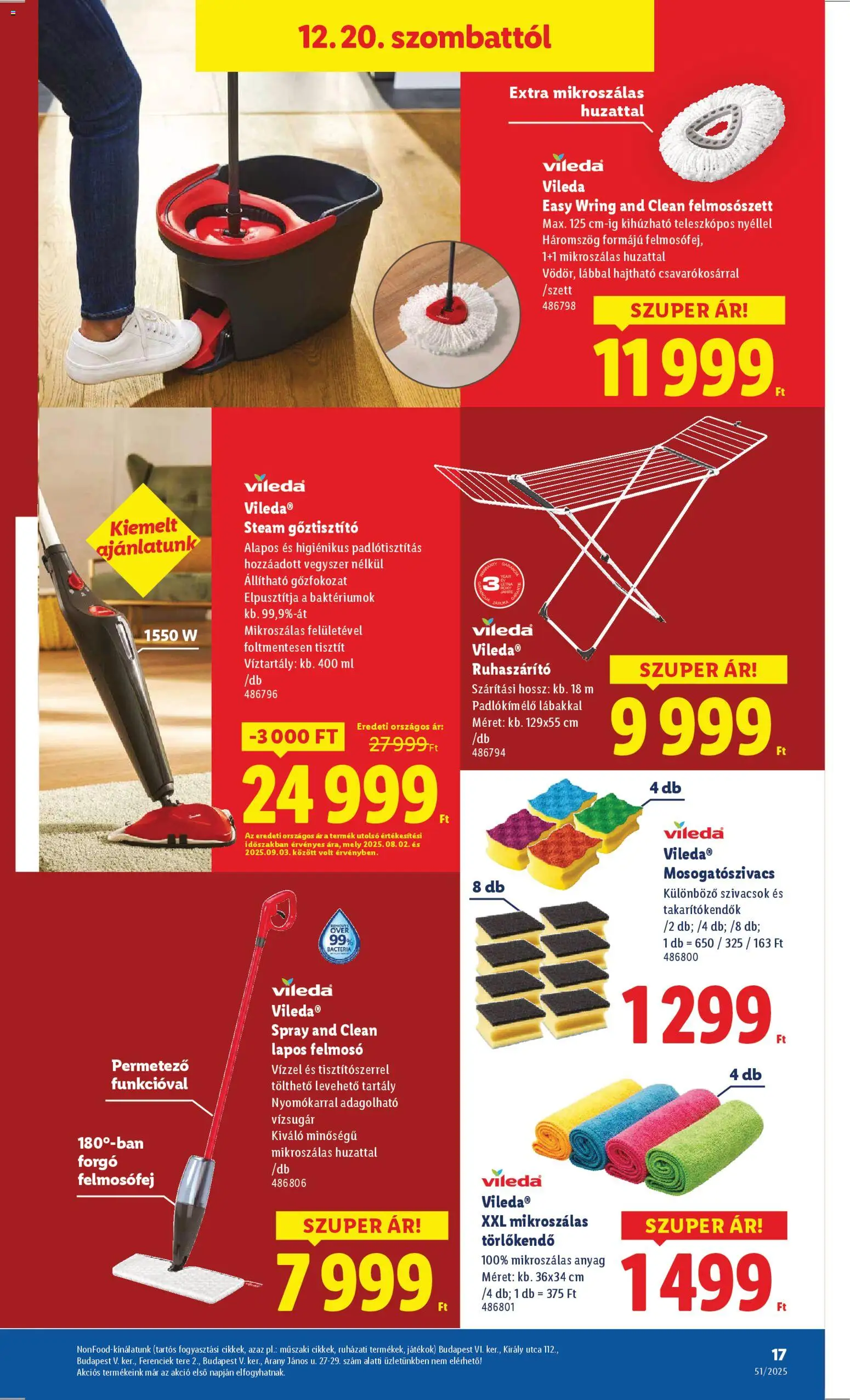 Lidl akciós ujság - amely érvényes a következő dátumtól: 18.12.2025 | Oldal: 17 | Termékek: Felmosó, Törlőkendő, Ruhaszárító, Vileda