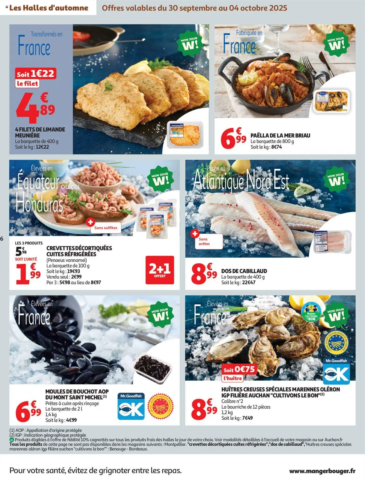 {H1} | Page: 6 | Produits: Huitres creuses, Moules de bouchot, Dos de cabillaud, Huîtres