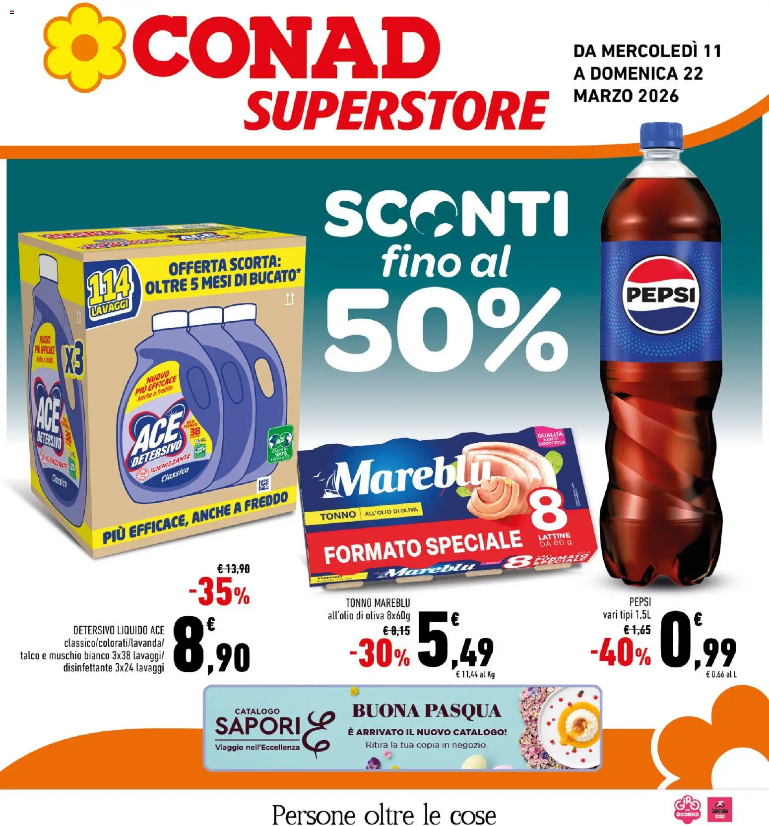 Volantino Conad del 11.03.2026 | Pagina: 1 | Prodotti: Talco, Tonno, Pepsi