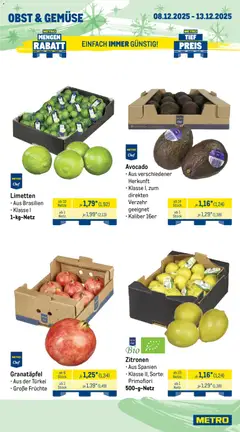 Metro Prospekt 	 ab 08.12.2025 gültig | Seite: 8 | Produkte: Granatapfel, Limetten, Avocado, Gemüse