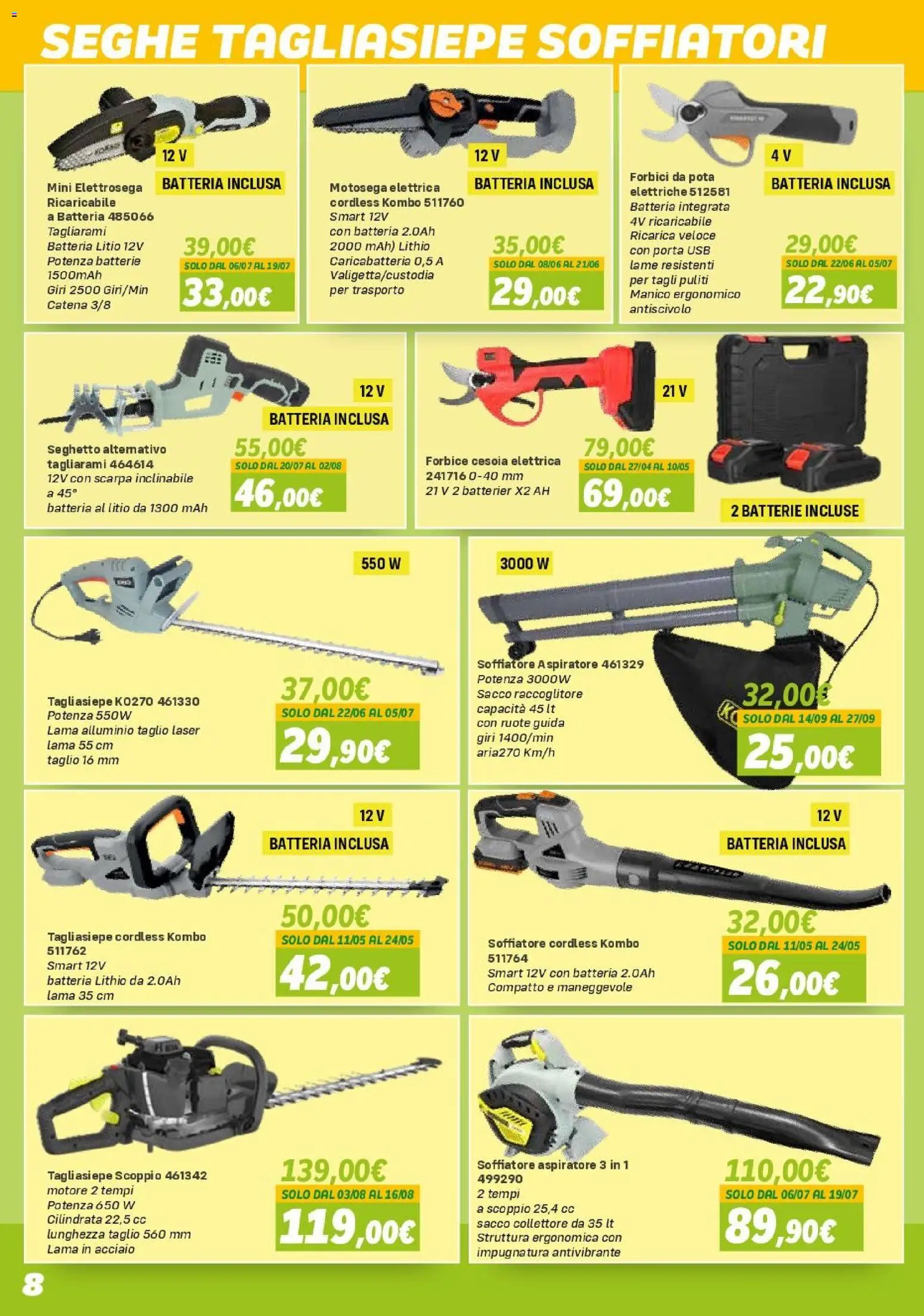 Volantino Orizzonte del 10.04.2026 | Pagina: 8 | Prodotti: Motosega, Forbice, Alluminio, Batterie