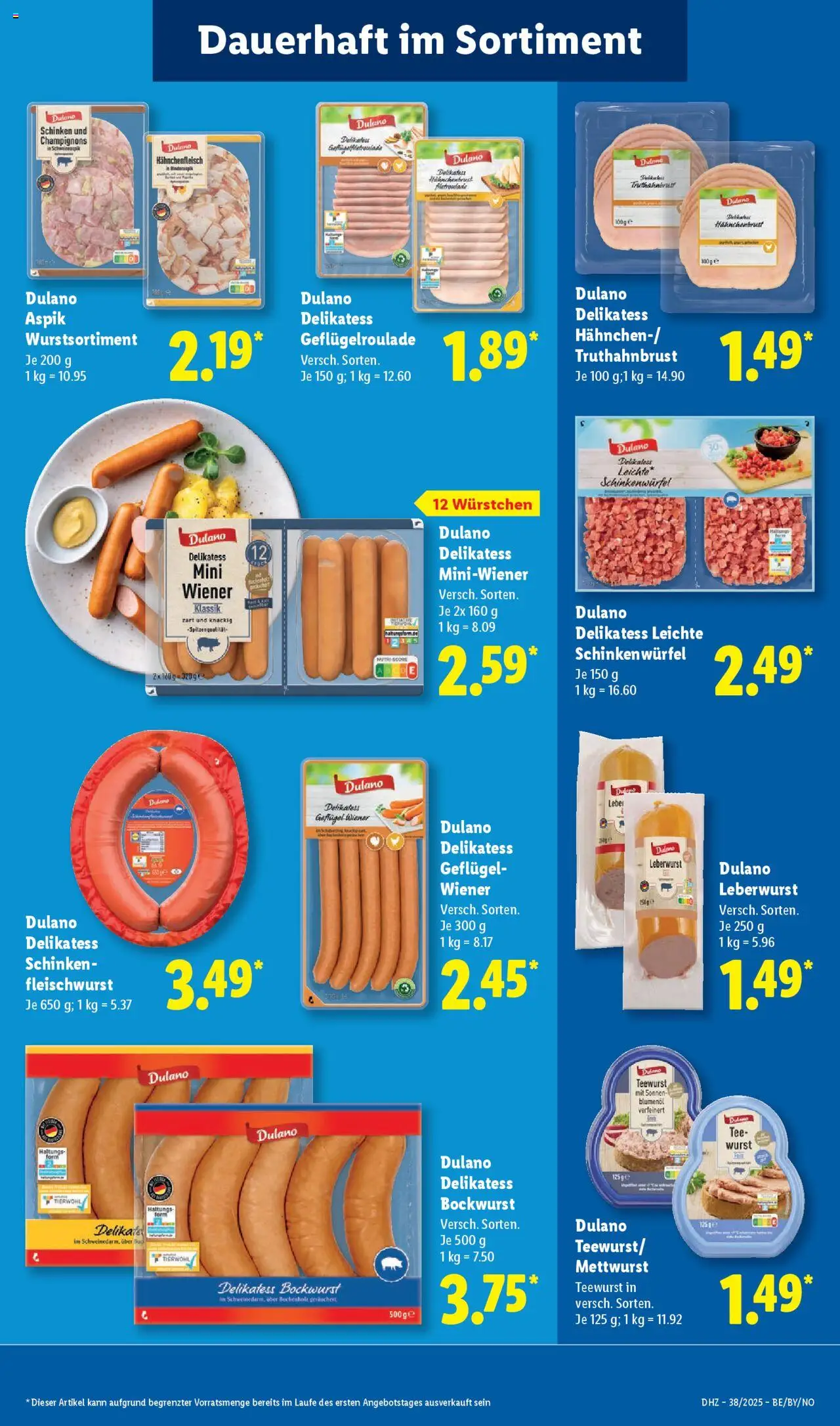 Lidl Prospekt Zossen – gültig ab 15.09.2025 | Seite: 13 | Produkte: Bockwurst, Champignons, Schinken, Tee