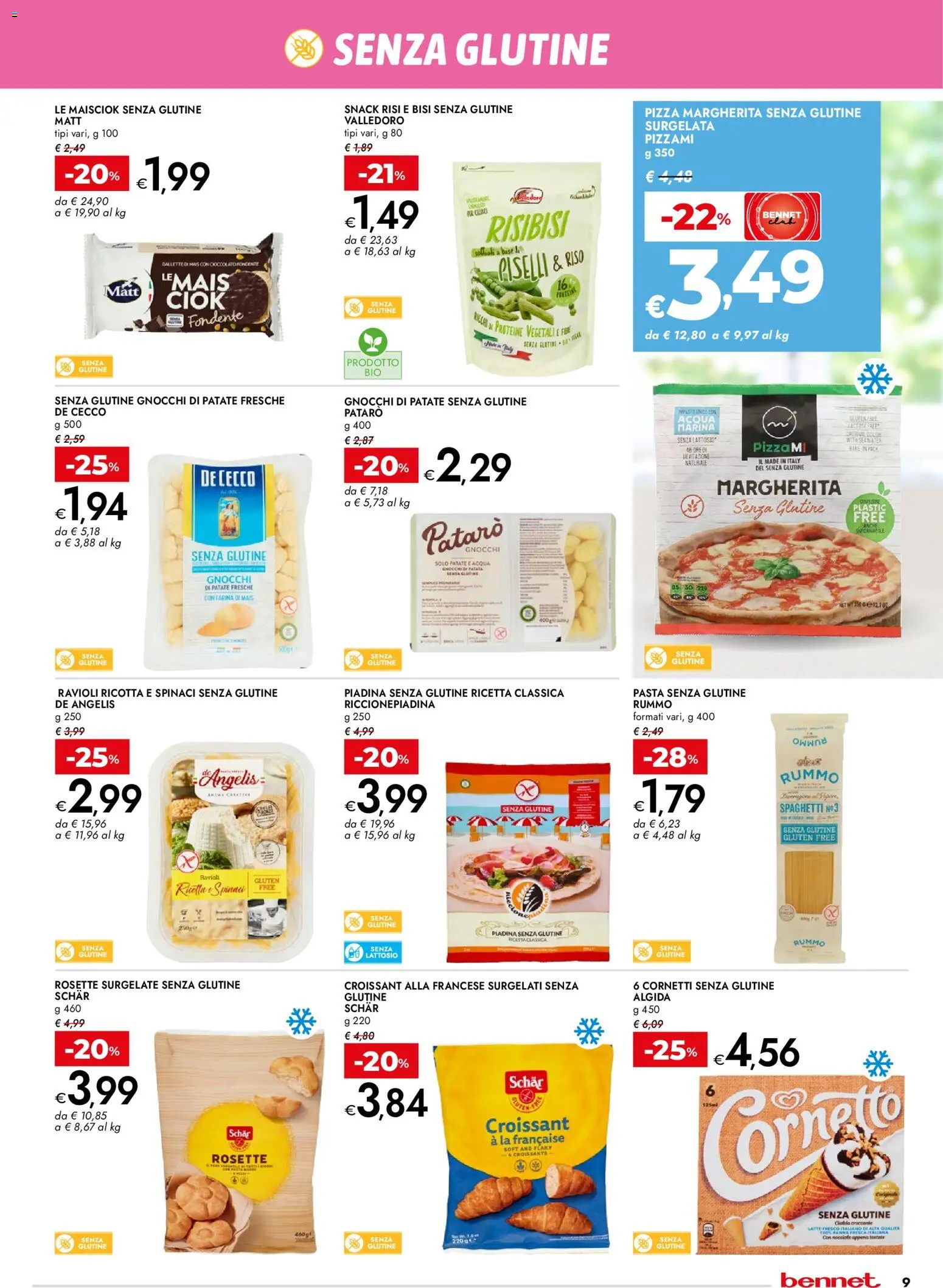 Volantino bennet del 02.04.2026 | Pagina: 9 | Prodotti: Pasta senza glutine, Cioccolato, Acqua, Pasta